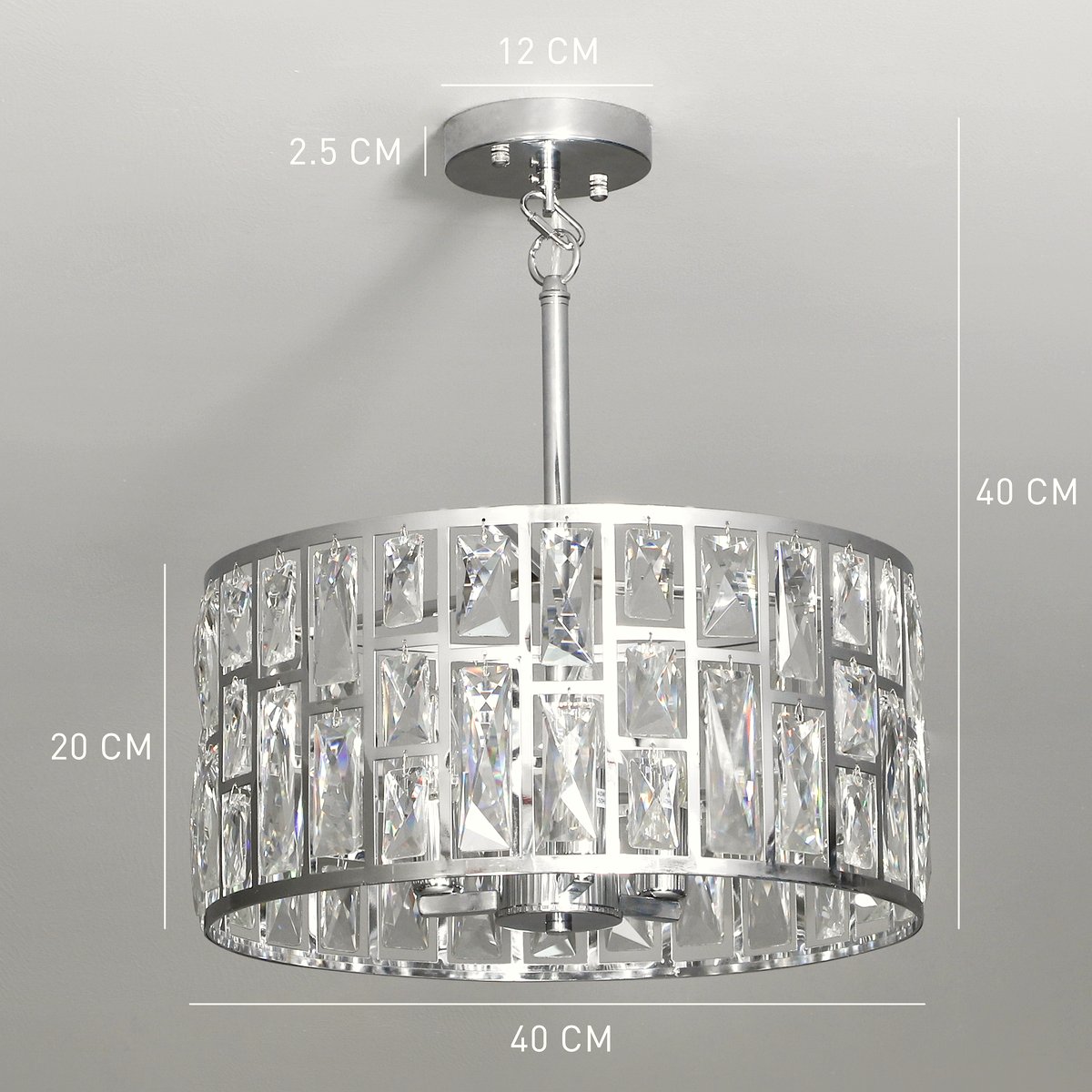 Glass Crystallite Chandelier - Silver-Tone Grid Design - Image 3