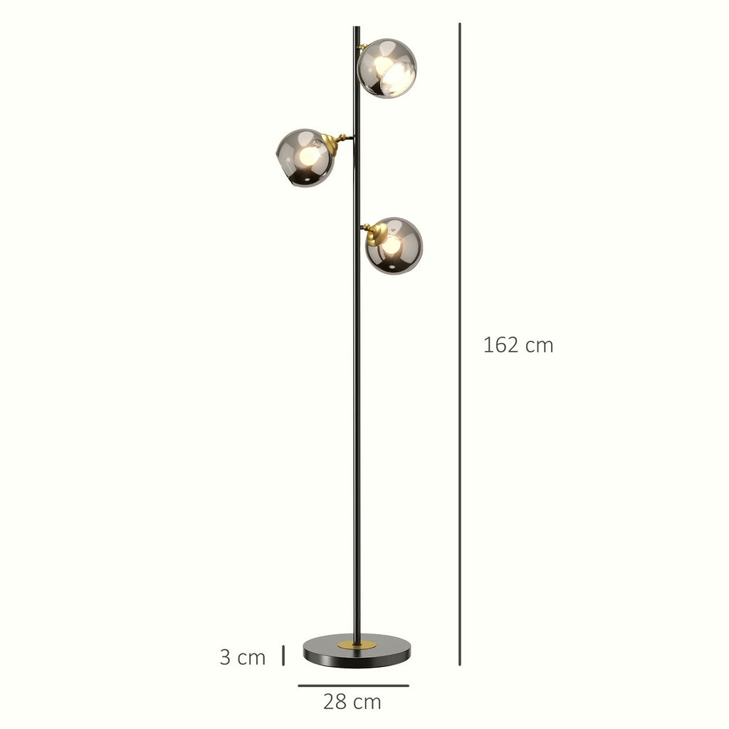 Tree Floor Lamp - Grey Metal with 3 Adjustable Glass Shades - Image 3