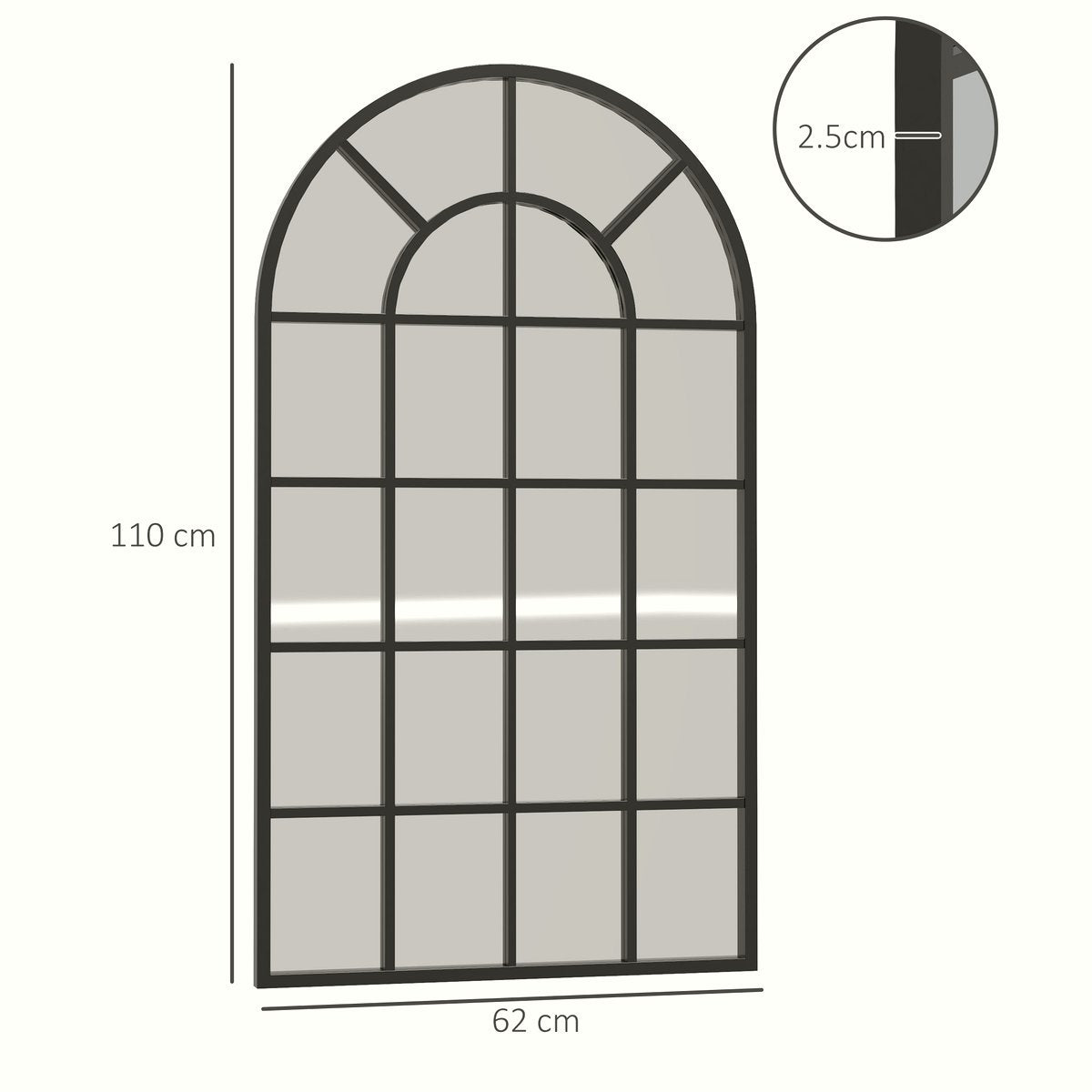 Arched Window Mirror - Gridded Metal Frame in Soft Grey - Image 3