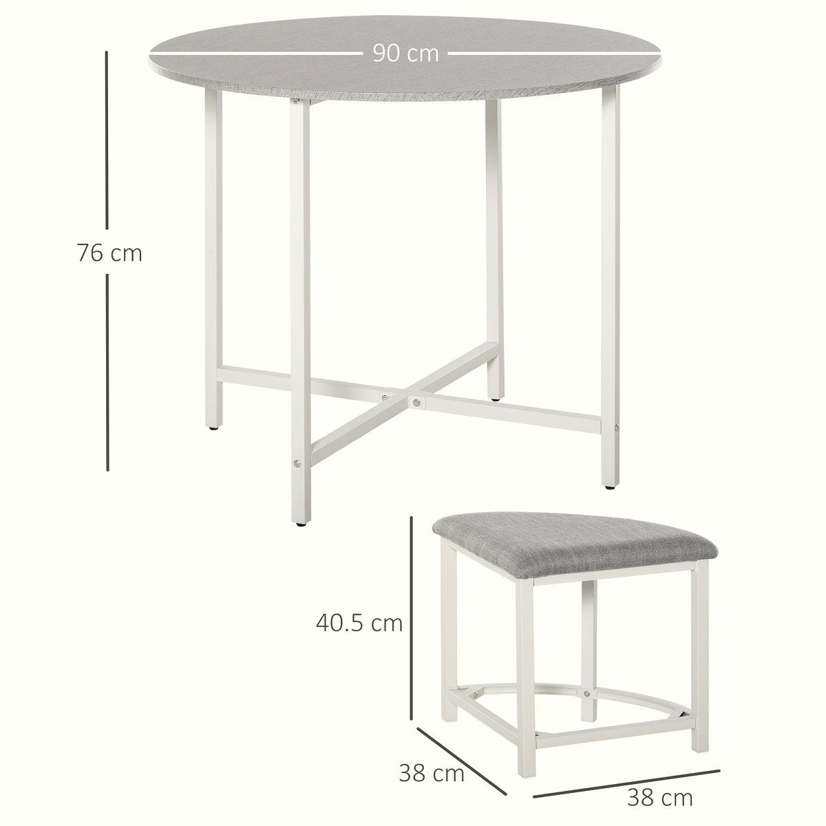 Round Dining Table Set - Grey MDF with 4 Upholstered Stools - Image 3