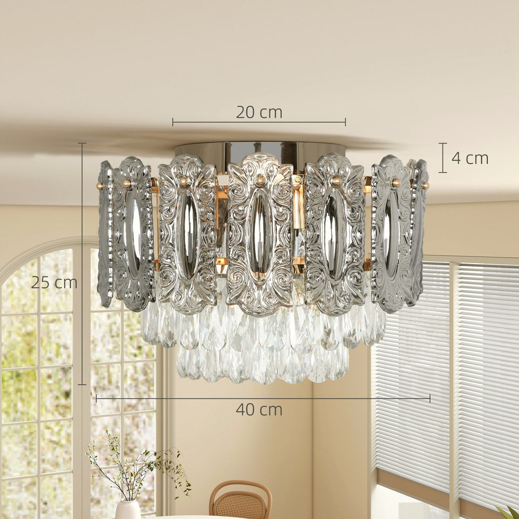 Vintage Chandelier - 3-Light Crystal and Smoke Glass Fixture - Image 3
