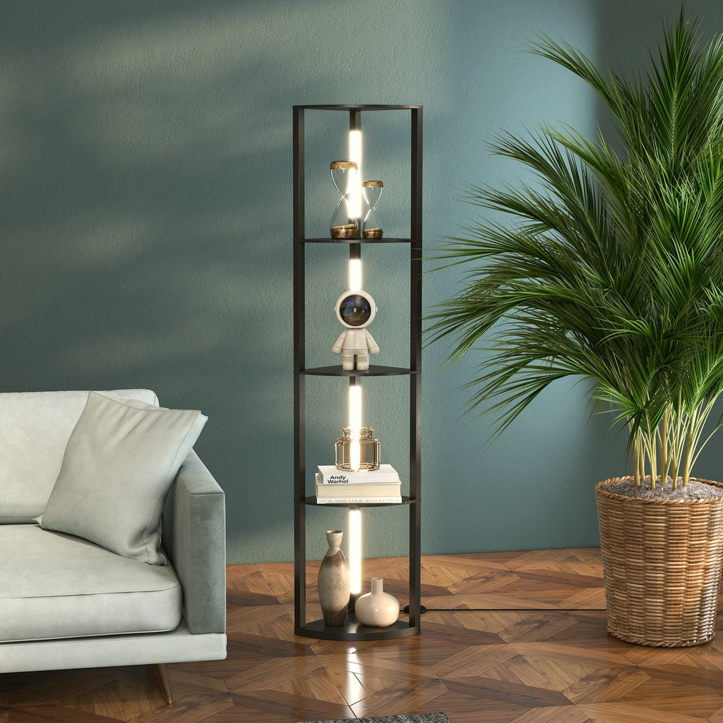 Corner Floor Lamp - Black MDF with LED Shelving - Image 3