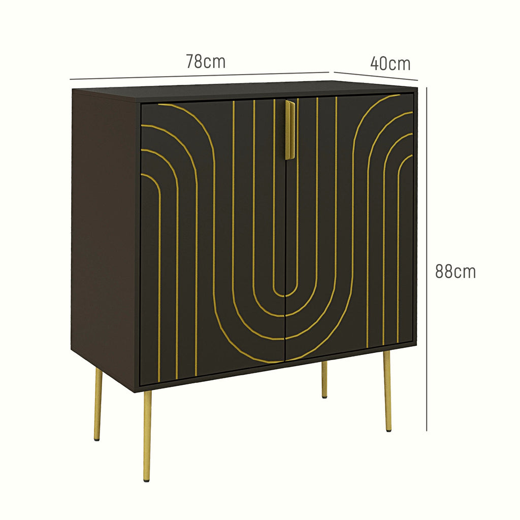 Art Deco Sideboard - Black with Gold Embossed Lines - Image 3