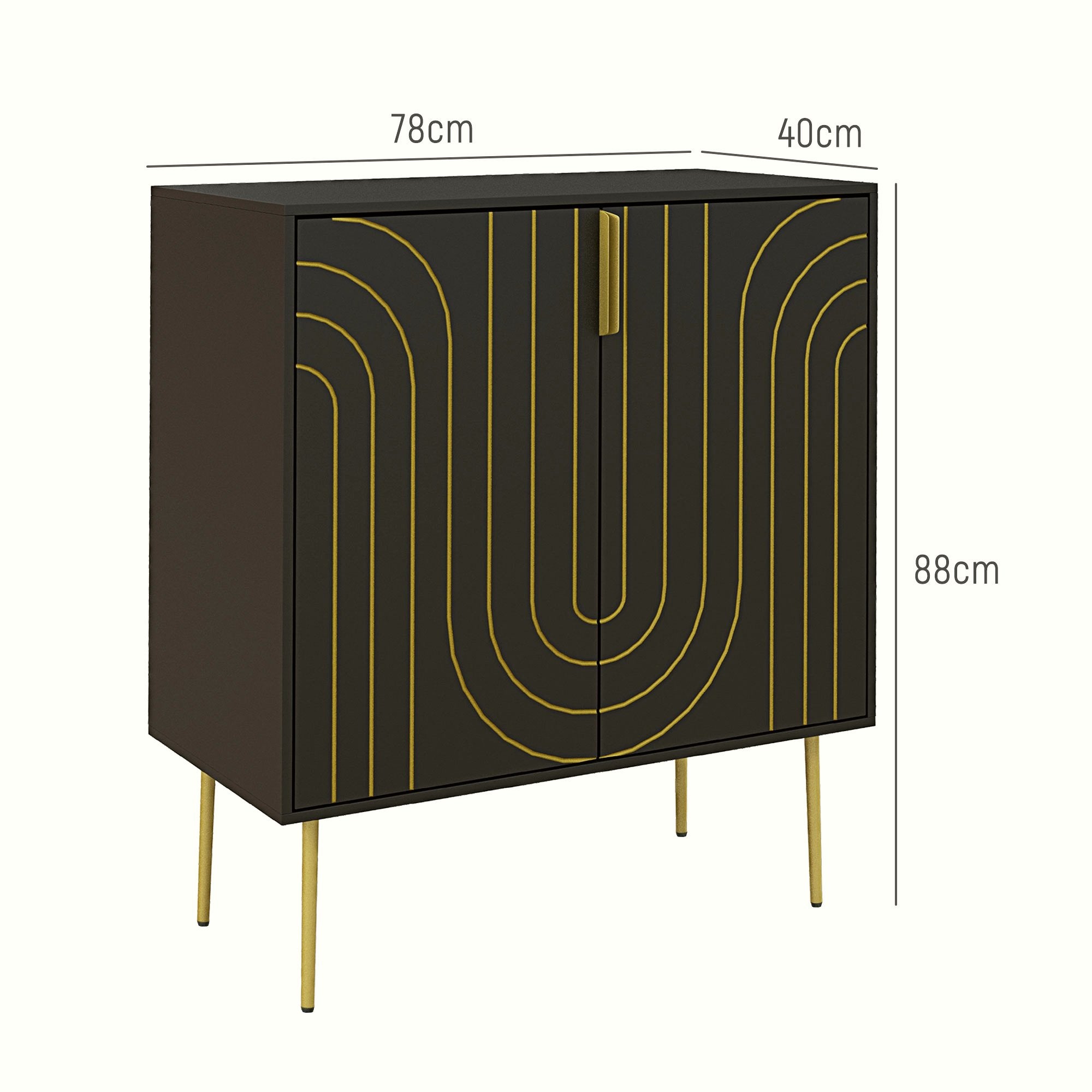 Art Deco Sideboard - Black with Gold Embossed Lines - Image 3