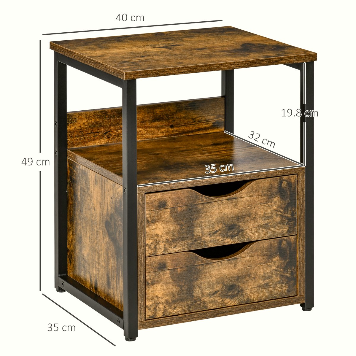 Industrial Side Table - Dark Wood with Black Metal Frame - Image 3