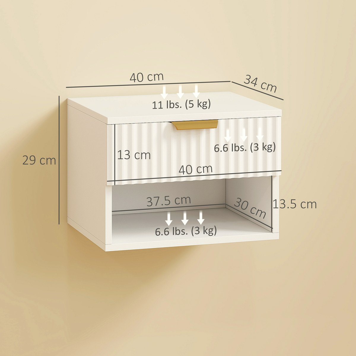 Wall Mounted Nightstands - Fluted Drawer White Modern Set - Image 3