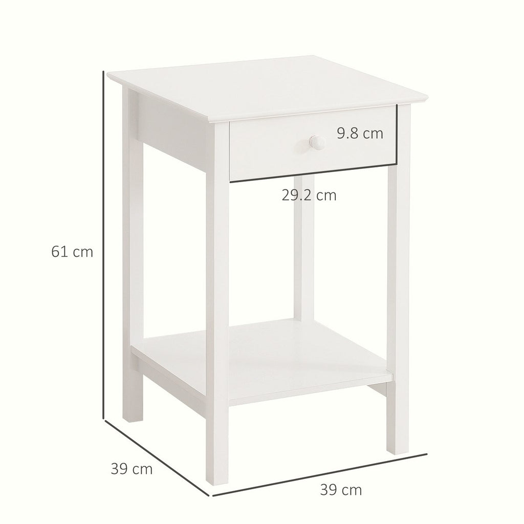 White Wooden Bedside Table - Storage Drawer & Shelf - Image 3