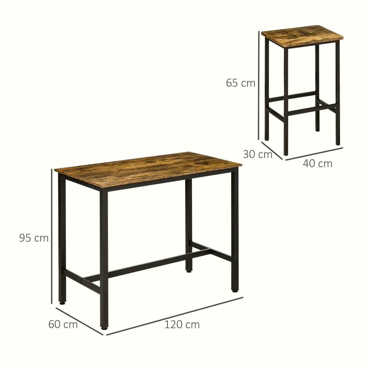 Bar Table Set - Industrial Metal Frame with Stools - Image 3