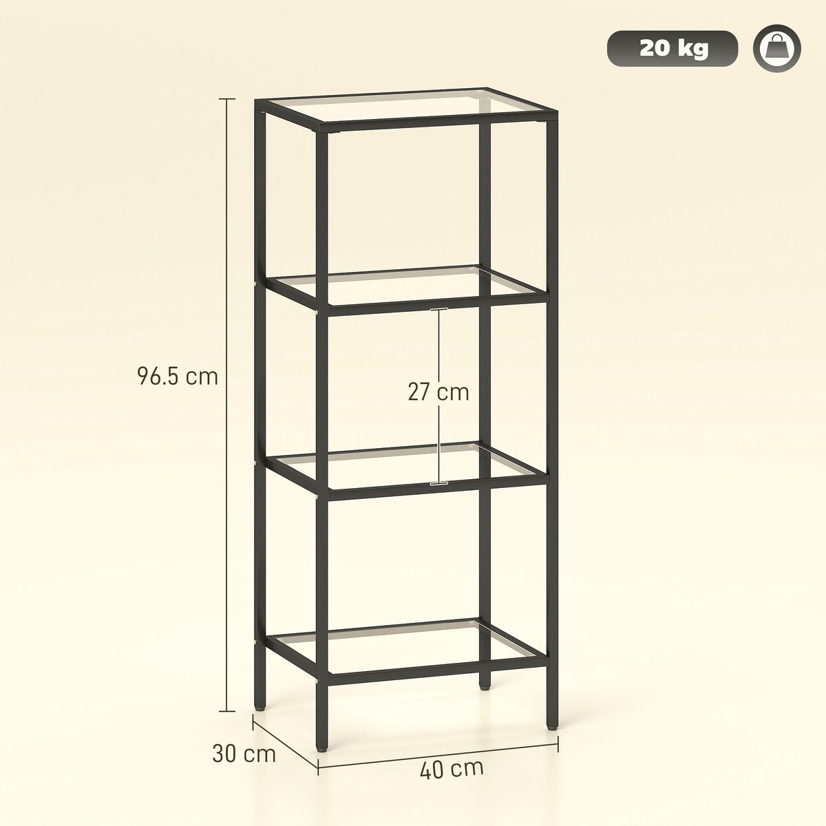 Glass Shelving Unit - Black Frame, 4-Tier Vertical Storage - Image 3