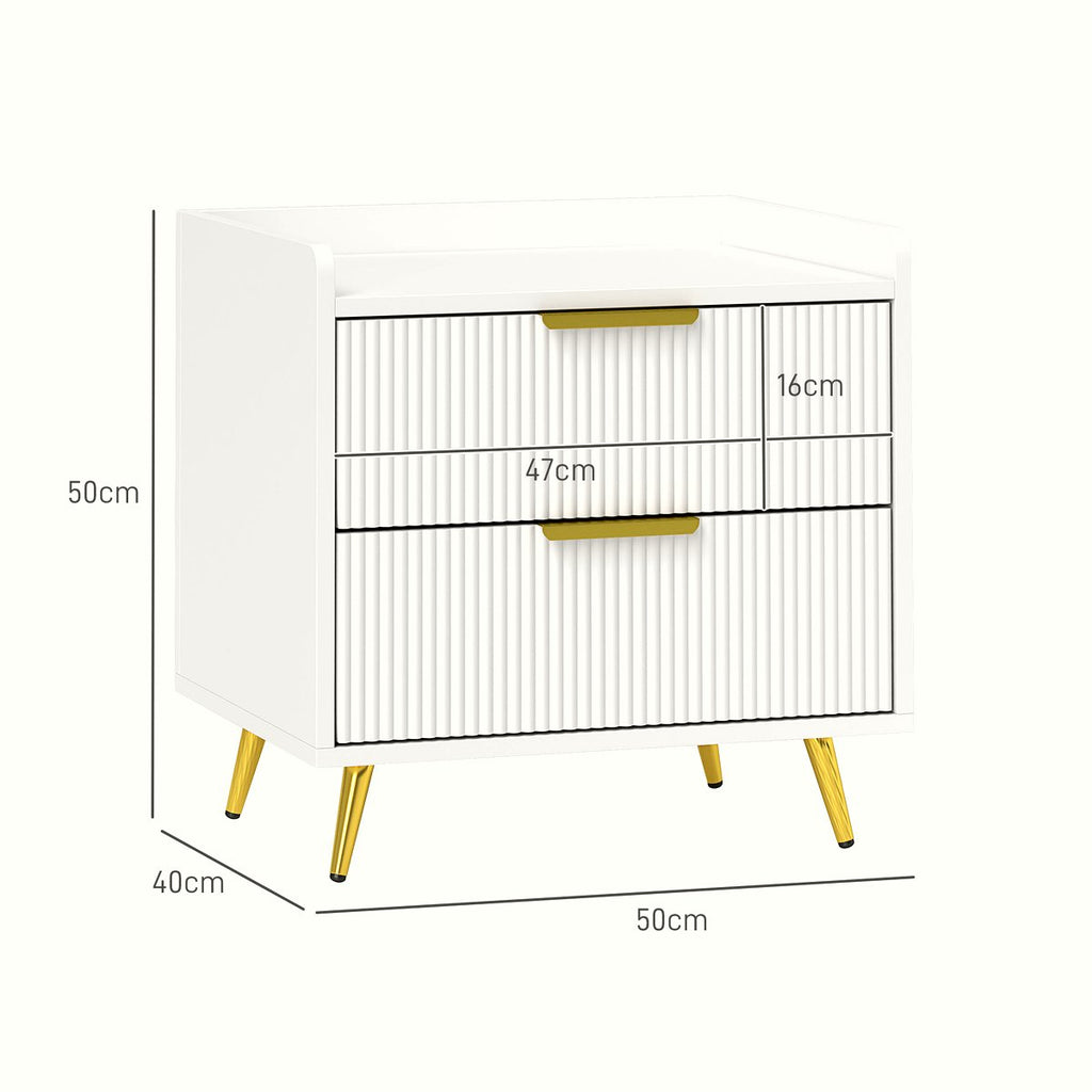 Two-Drawer Bedside Table - White with Gold Handles - Image 3