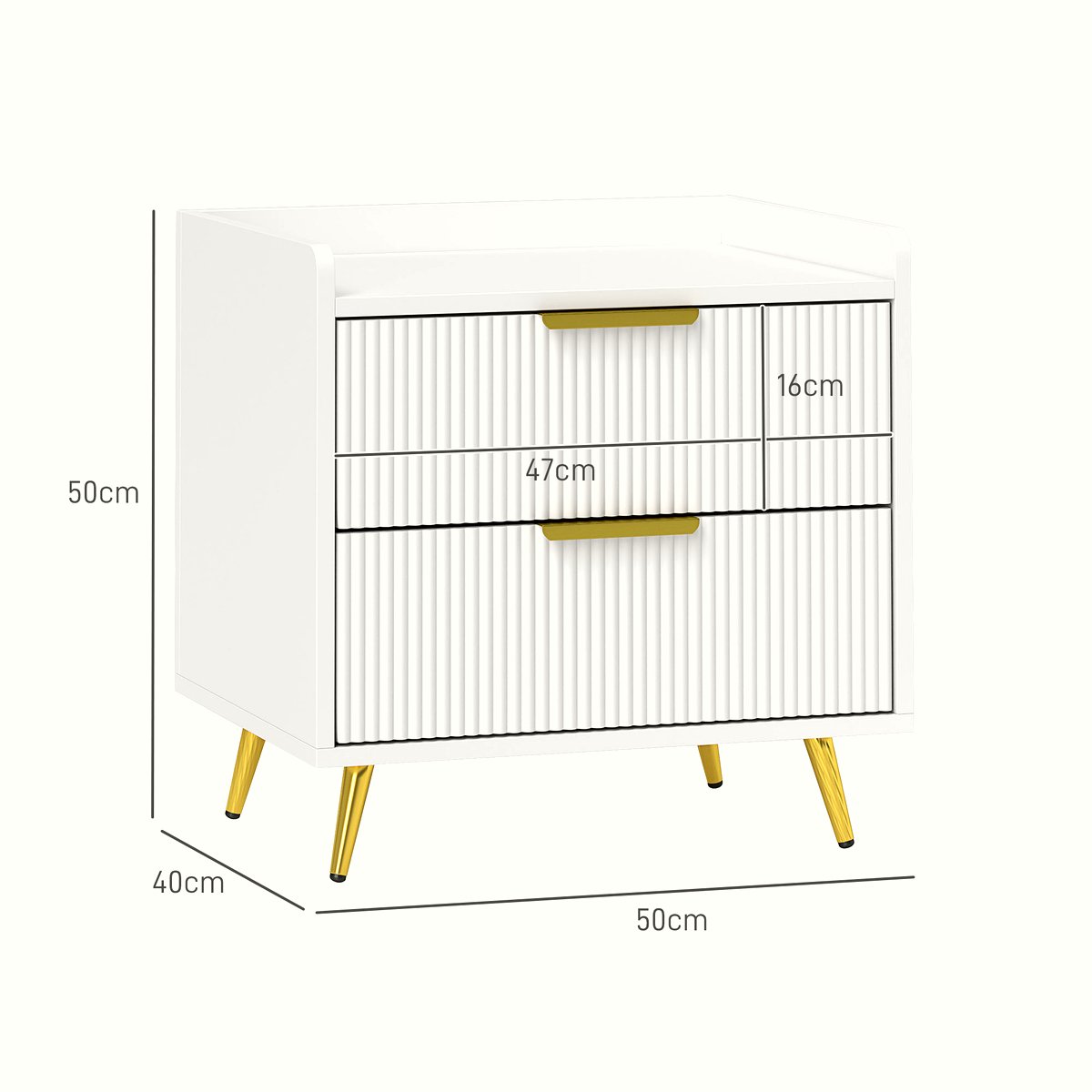 Two-Drawer Bedside Table - White with Gold Handles - Image 3
