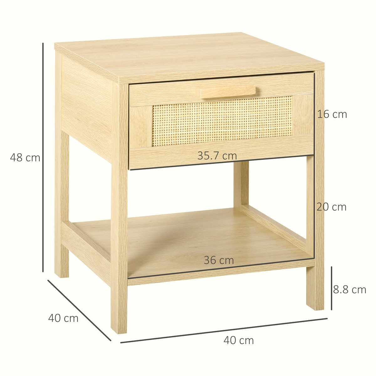 Rattan Drawer Nightstand - Natural Wood Farmhouse Side Table - Image 3