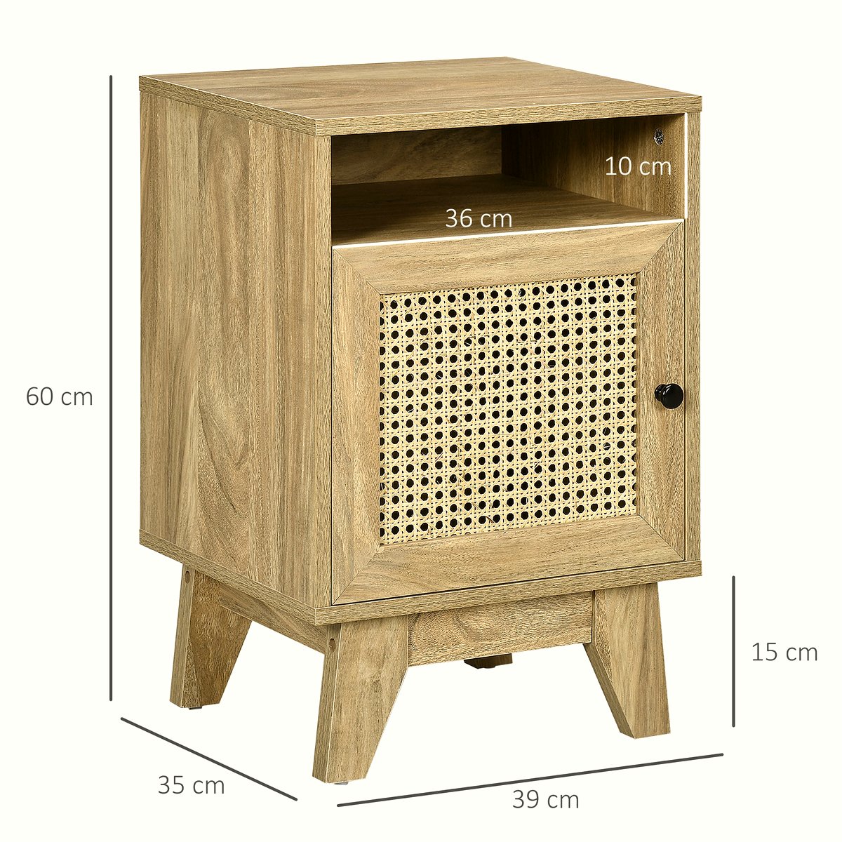 Rattan Nightstand - Natural Wood Side Table with Storage - Image 3