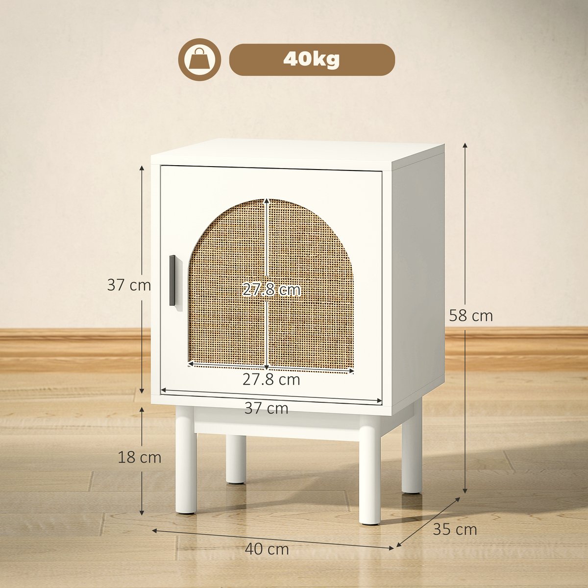 Rattan Bedside Table - White Wood with Arch Door - Image 3