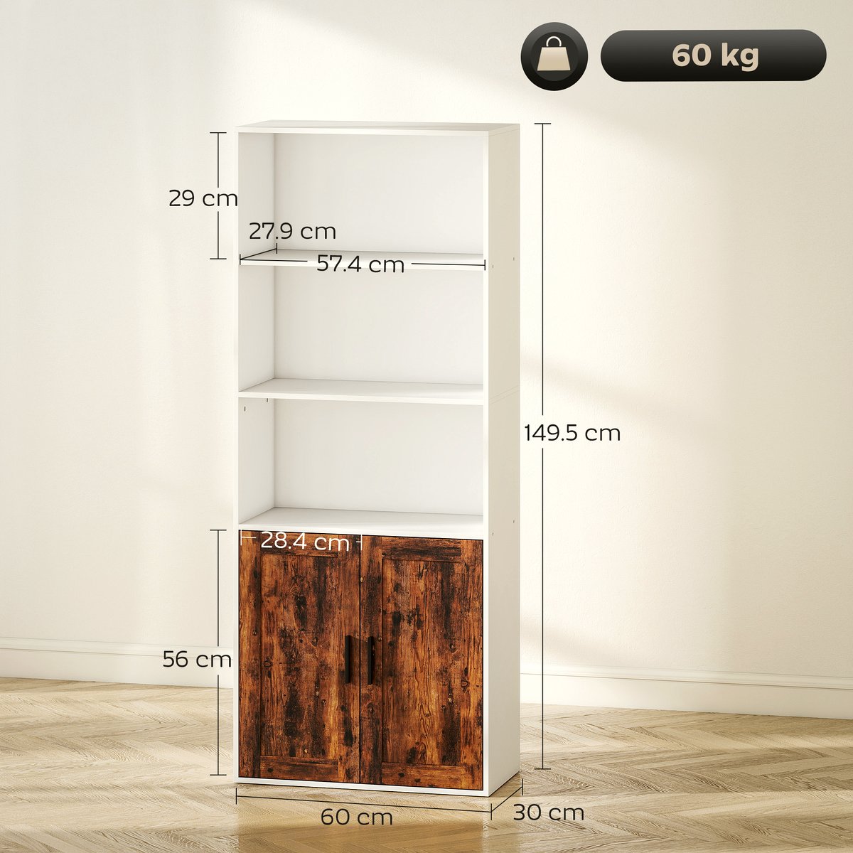 5-Tier Bookcase - Rustic Brown Wood Storage Solution - Image 3