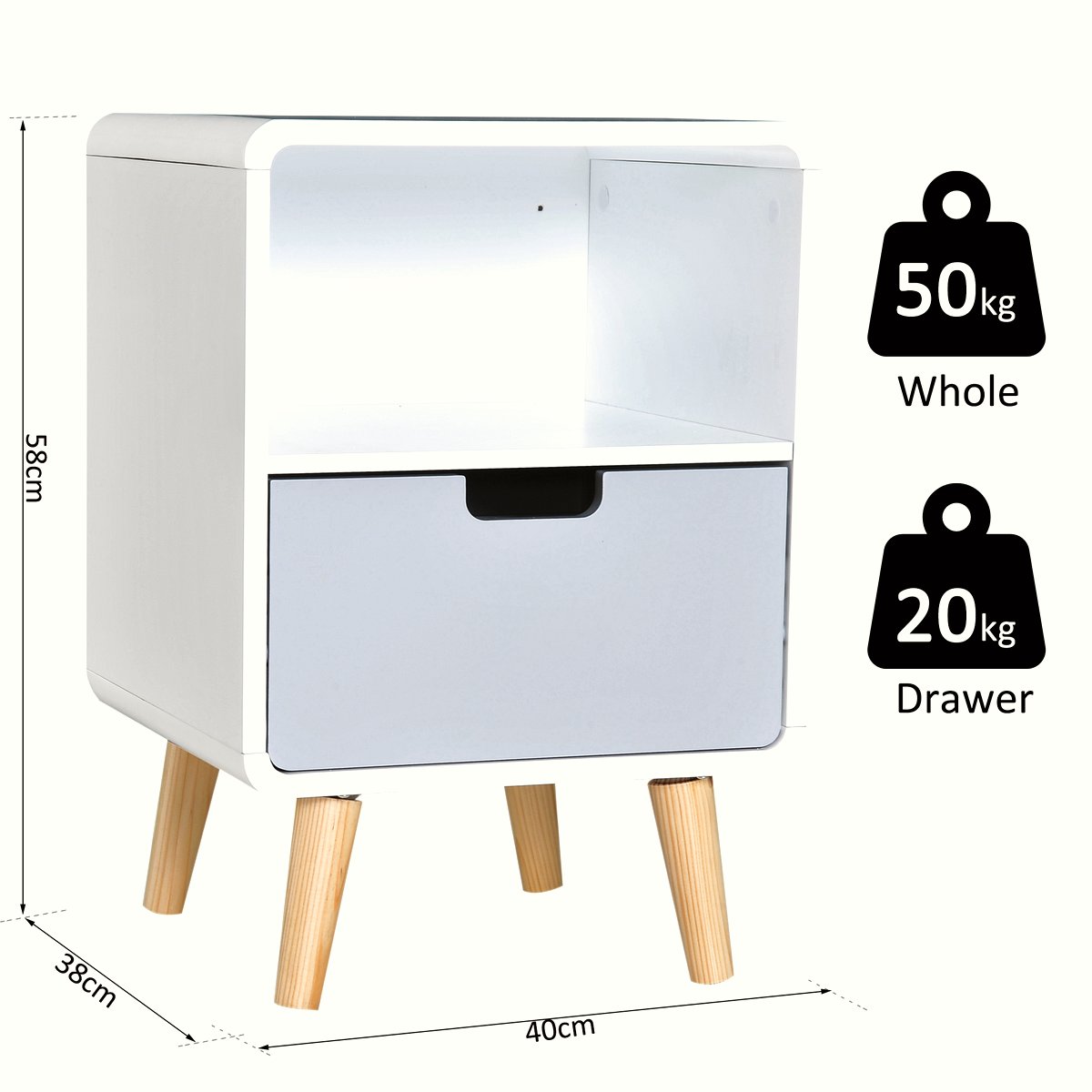 Pine Bedside Table - Scandinavian Nordic Storage Unit - Image 3