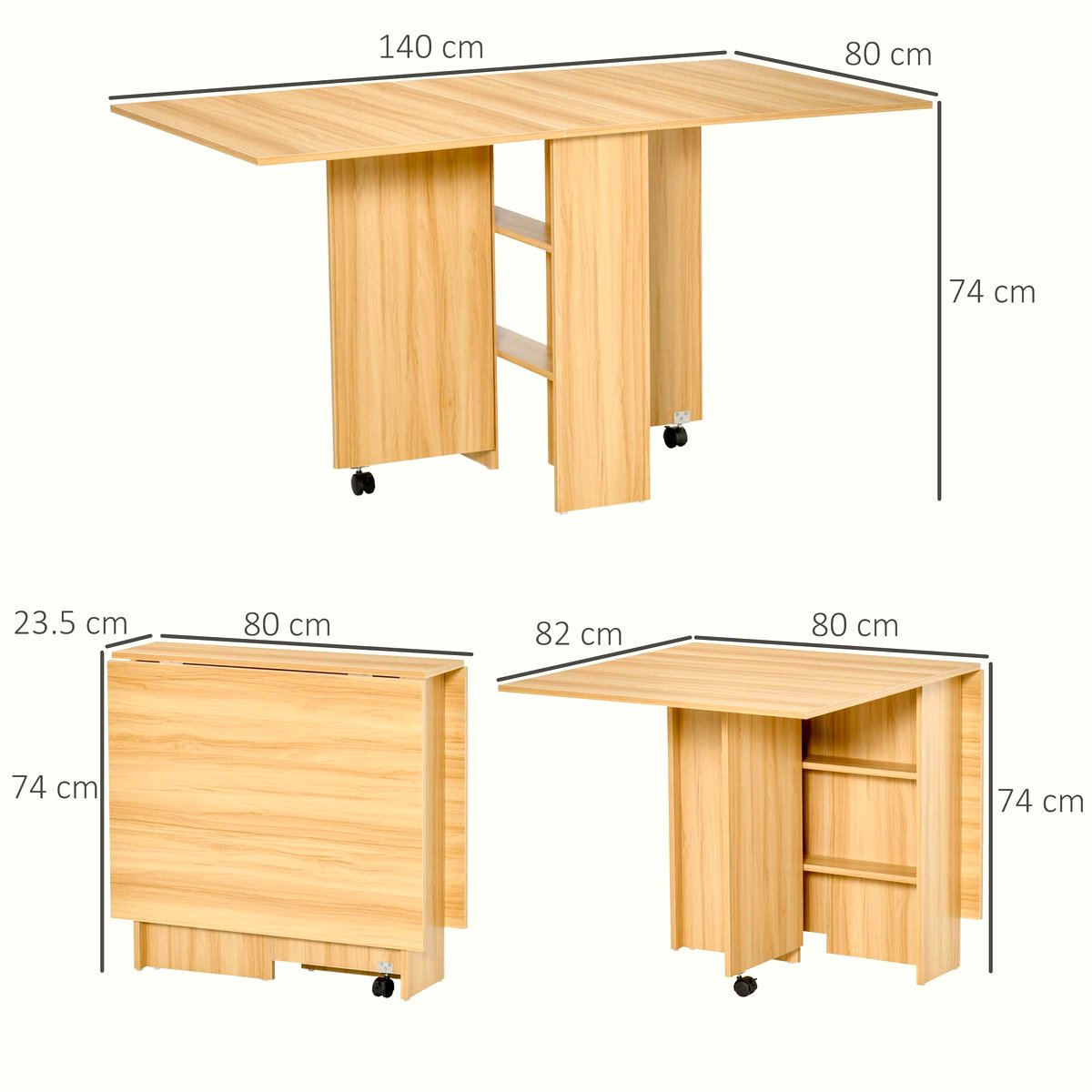 Drop Leaf Dining Table - Teak Foldable Space-Saver - Image 3