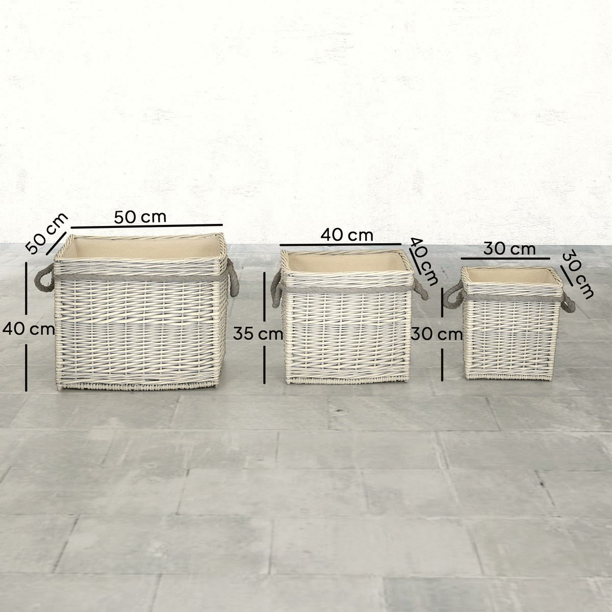 Wicker Log Baskets - Beige Lined Fireside Storage Set - Image 3