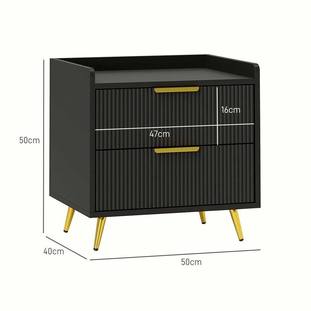 Two-Drawer Bedside Table - Black MDF with Gold Handles - Image 3