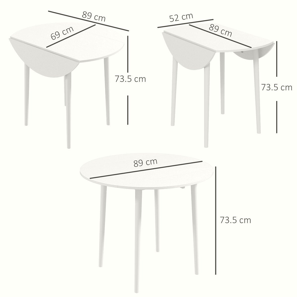 Drop Leaf Dining Table - White Wood Compact Design - Image 3