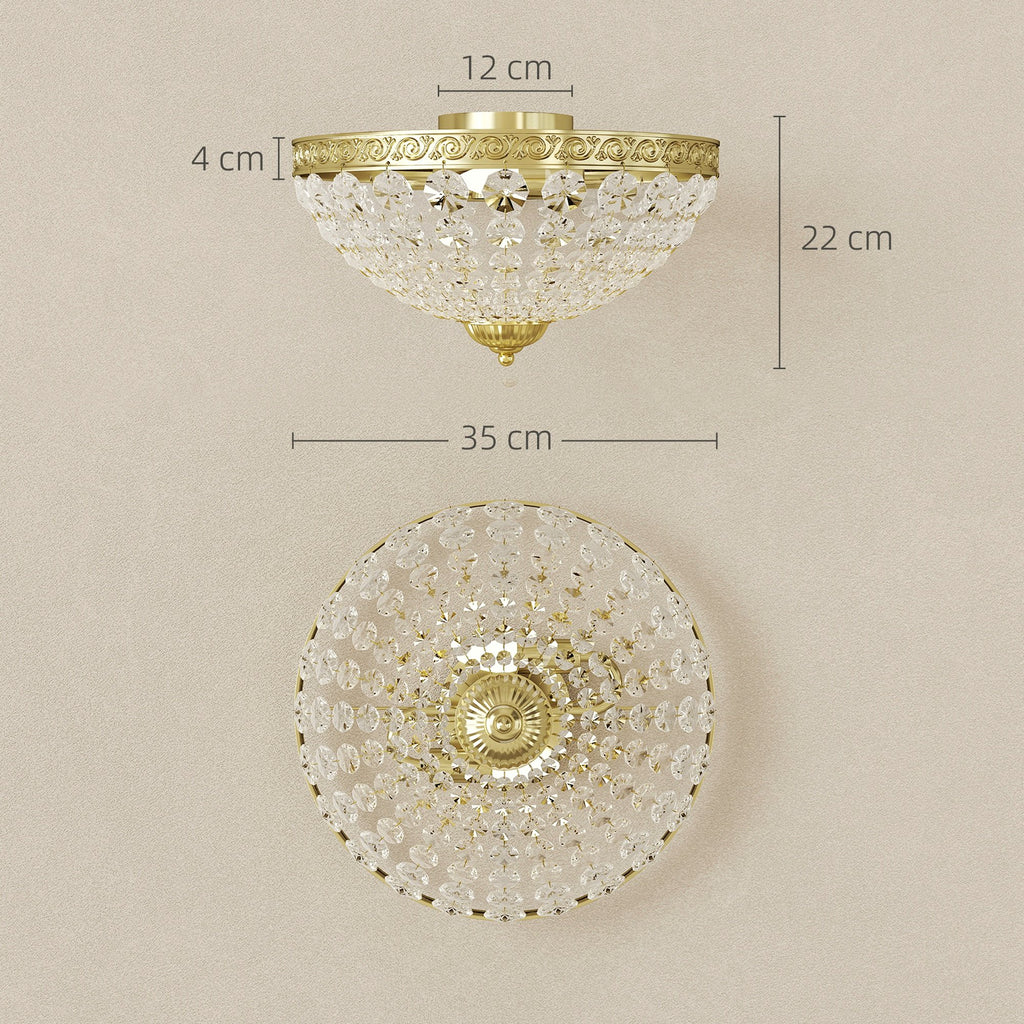 Crystal Ceiling Light - Gold Tone Vintage 2-Light Flush Mount - Image 3