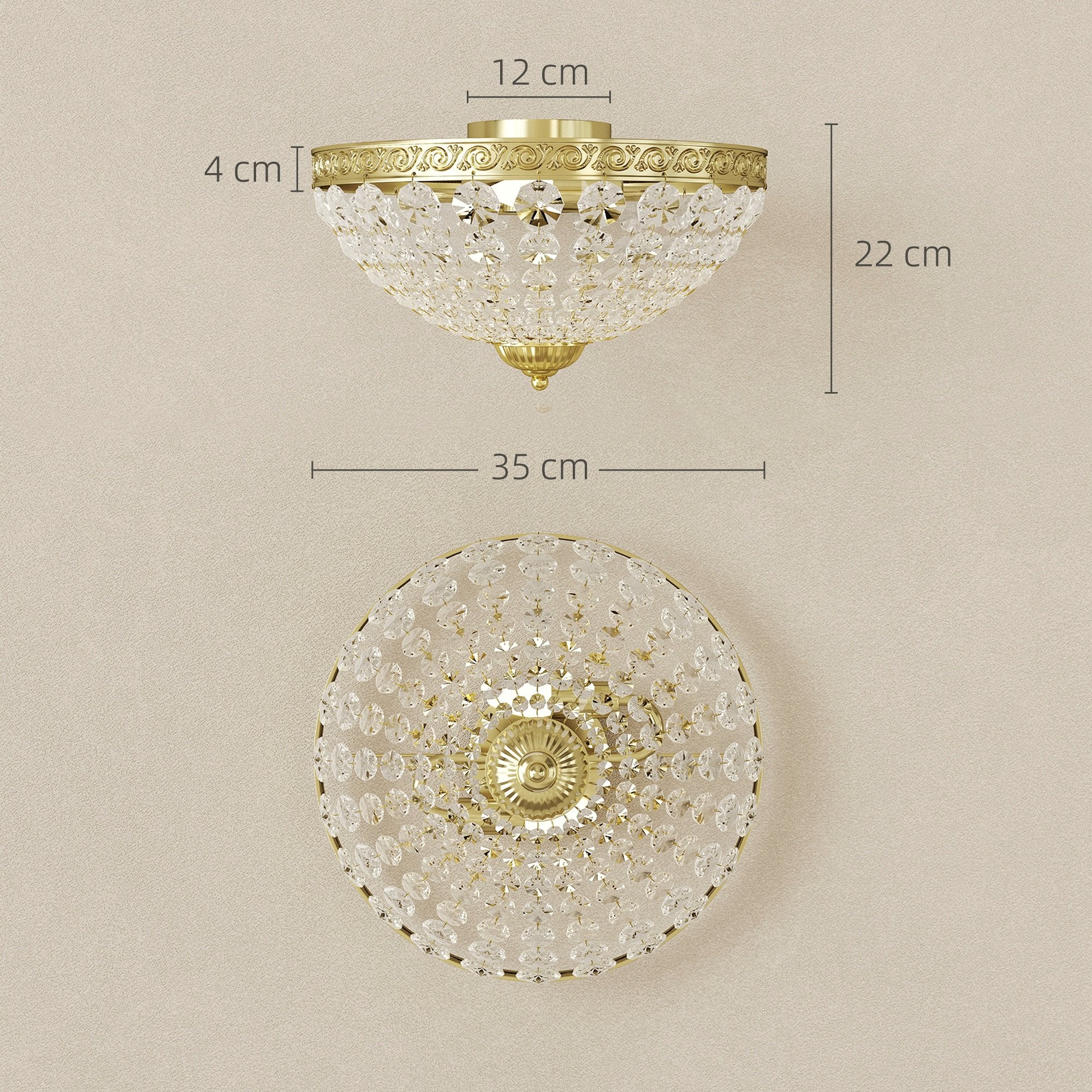 Crystal Ceiling Light - Gold Tone Vintage 2-Light Flush Mount - Image 3