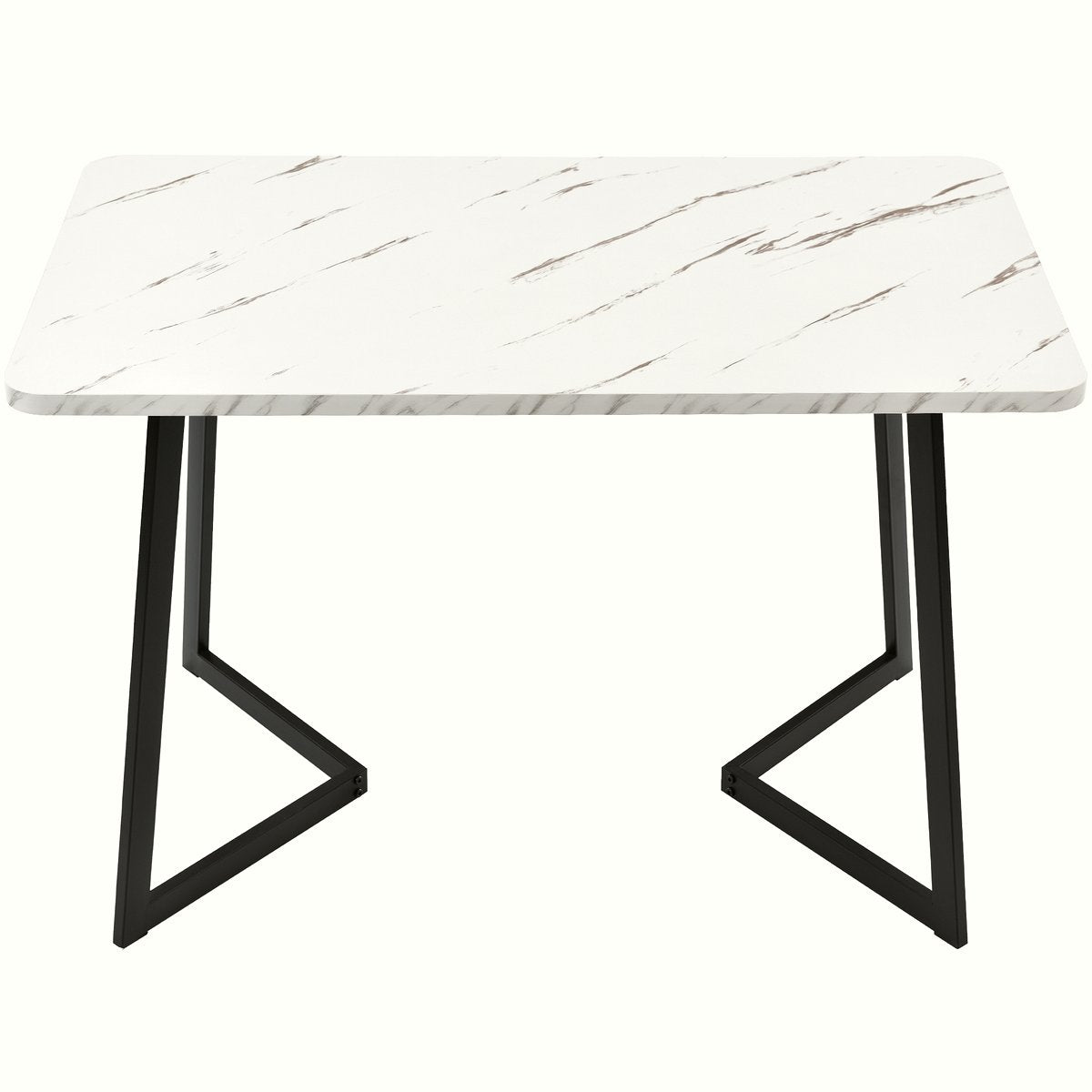 Marble MDF Dining Table - Black Metal Frame Modern - Image 3
