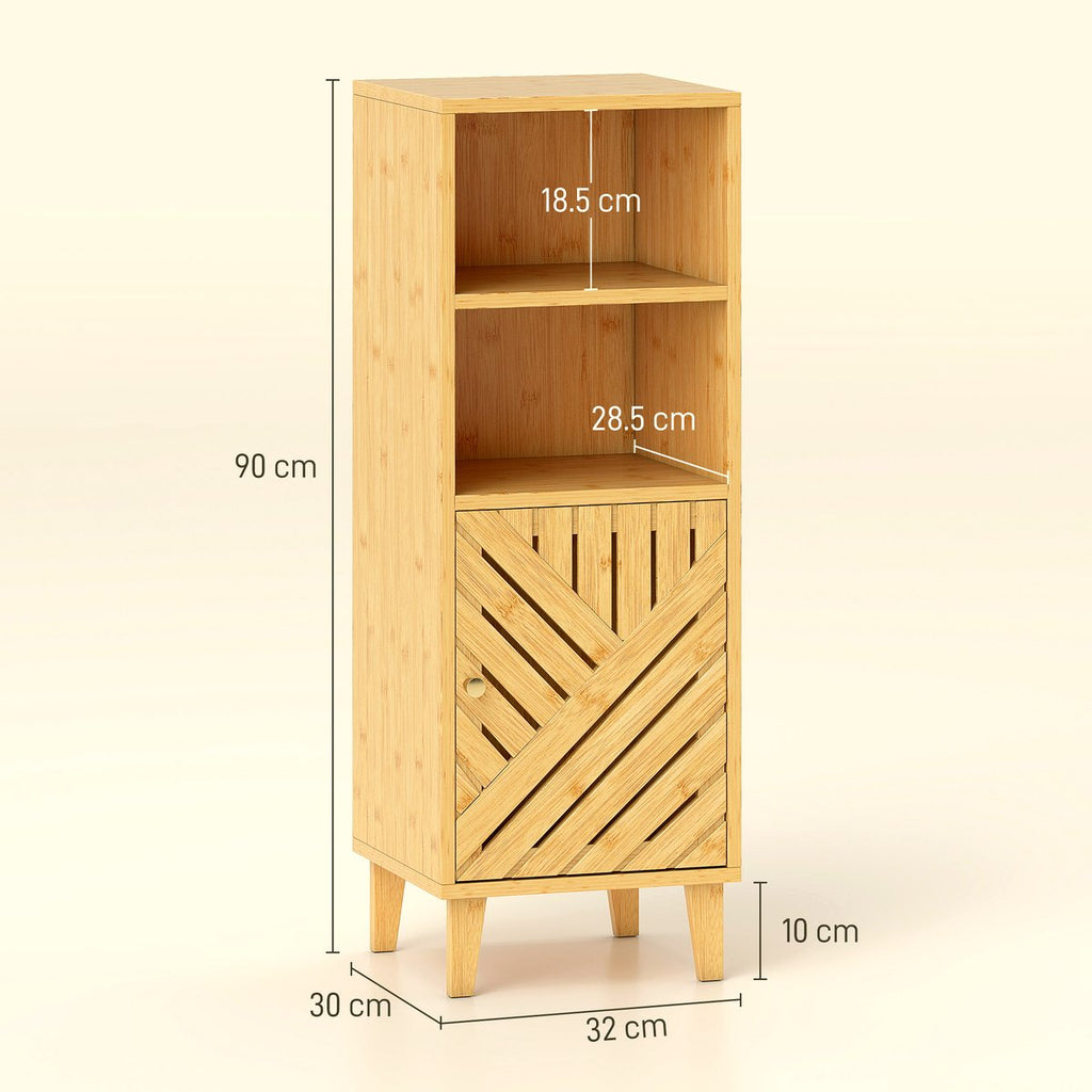 Bamboo Bathroom Cabinet - Slim Storage with Open Shelves - Image 3