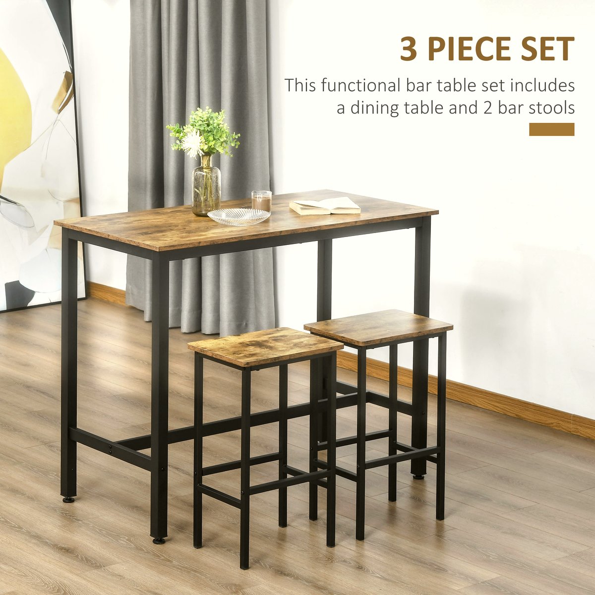 Bar Table Set - Industrial Metal Frame with Stools - Image 4