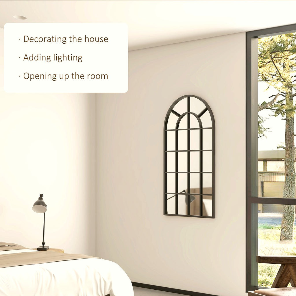 Arched Window Mirror - Gridded Metal Frame in Soft Grey - Image 4