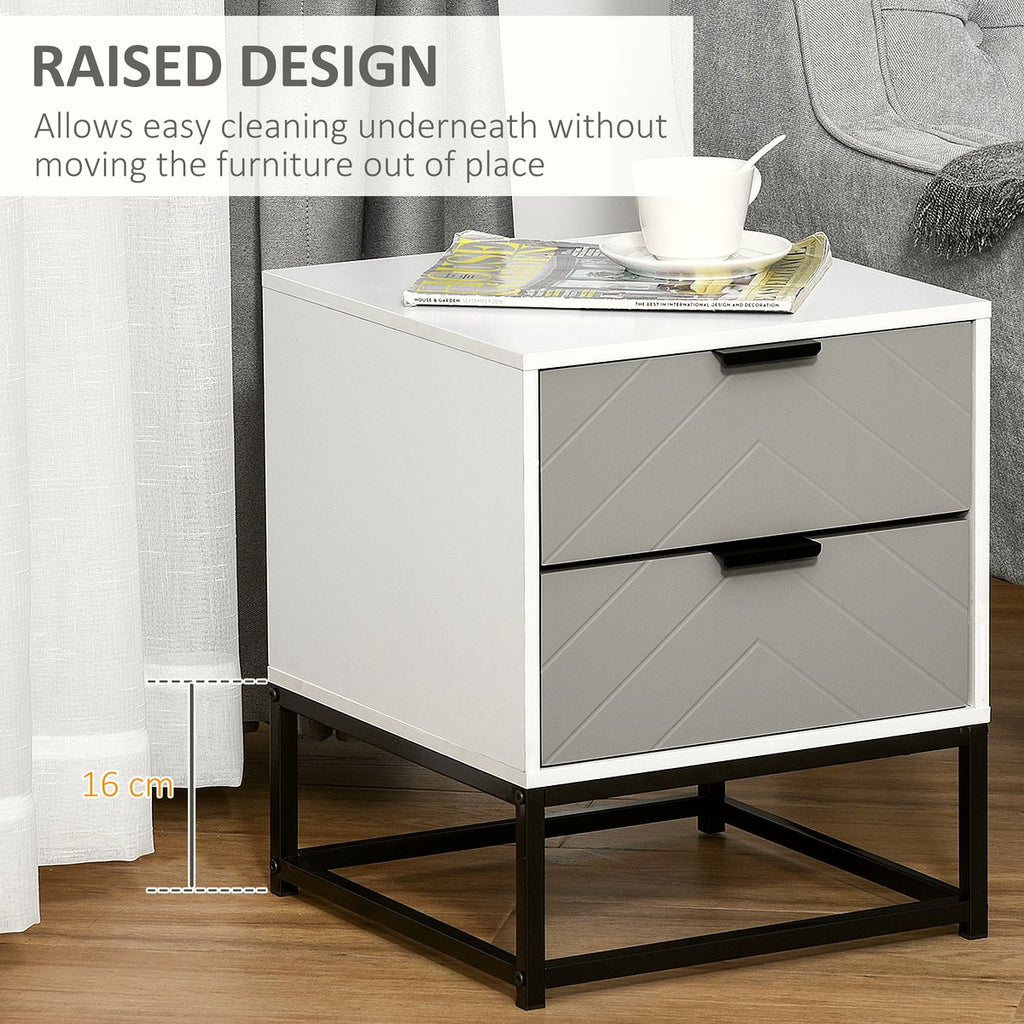 Bedside Cabinet - Grey Chevron Storage with Metal Base - Image 4