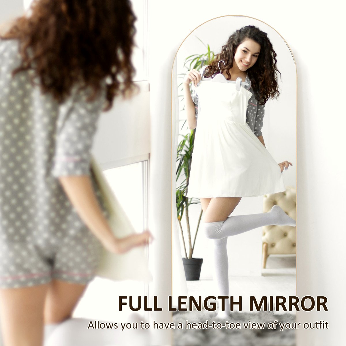 Full Length Mirror - Gold Tone Arched Design - Image 4