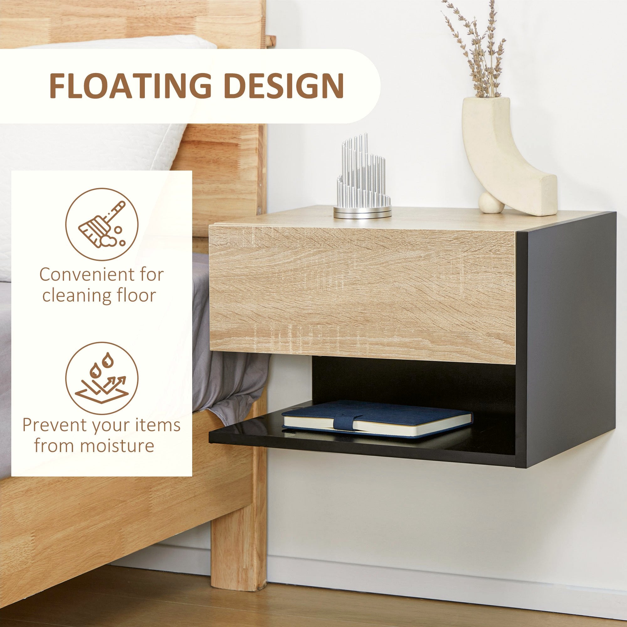 Wall Mounted Bedside Tables - Oak Floating Nightstands - Image 4