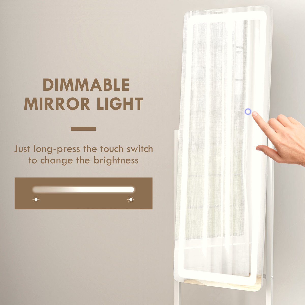 LED Dressing Mirror - Full Length with Storage Shelf - Image 4