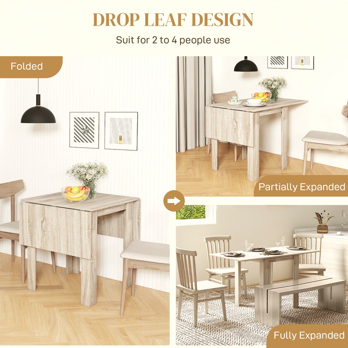 Drop Leaf Dining Table - Versatile Wood Effect Design - Image 4