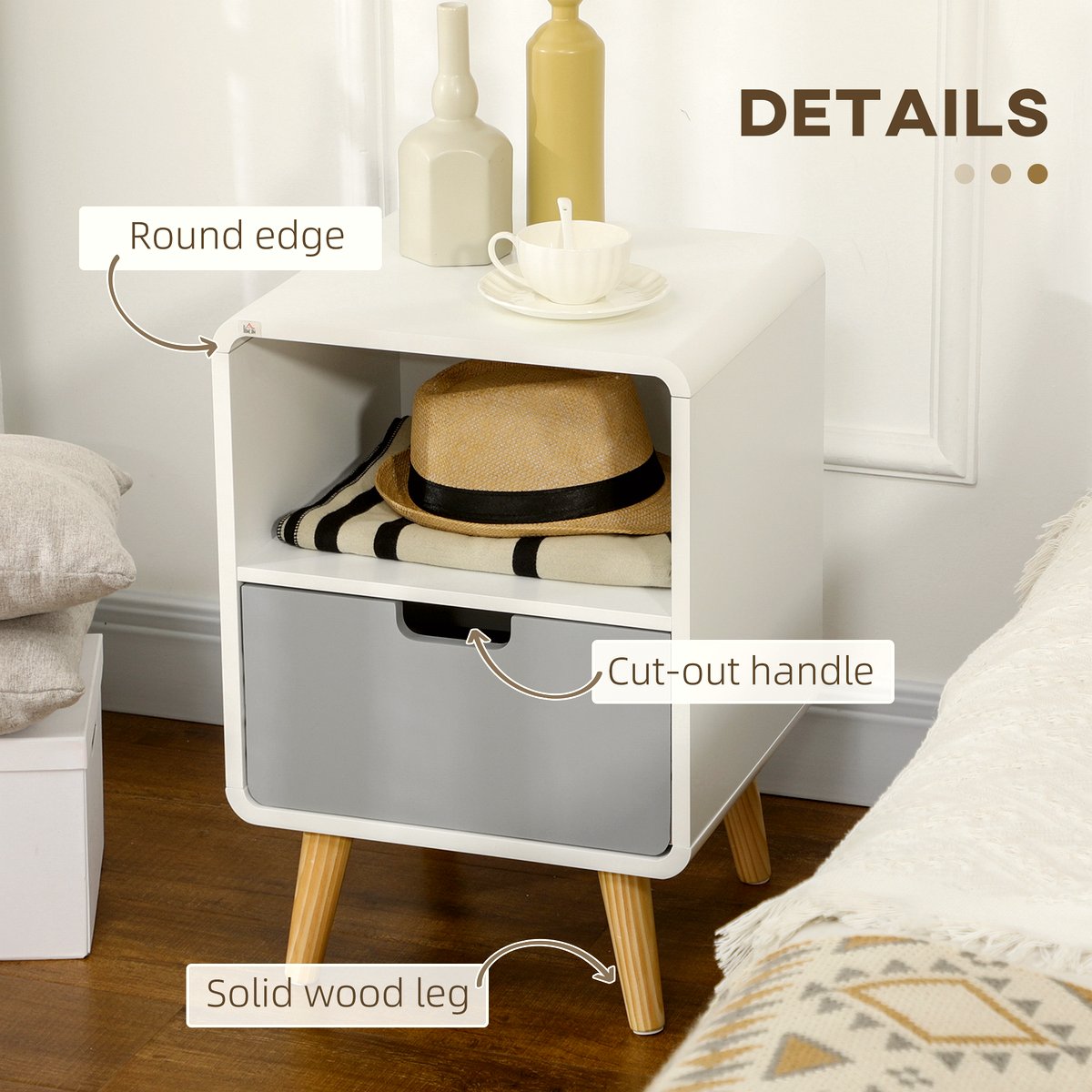 Pine Wood Nightstand - Scandinavian Nordic Two-Drawer Design - Image 4