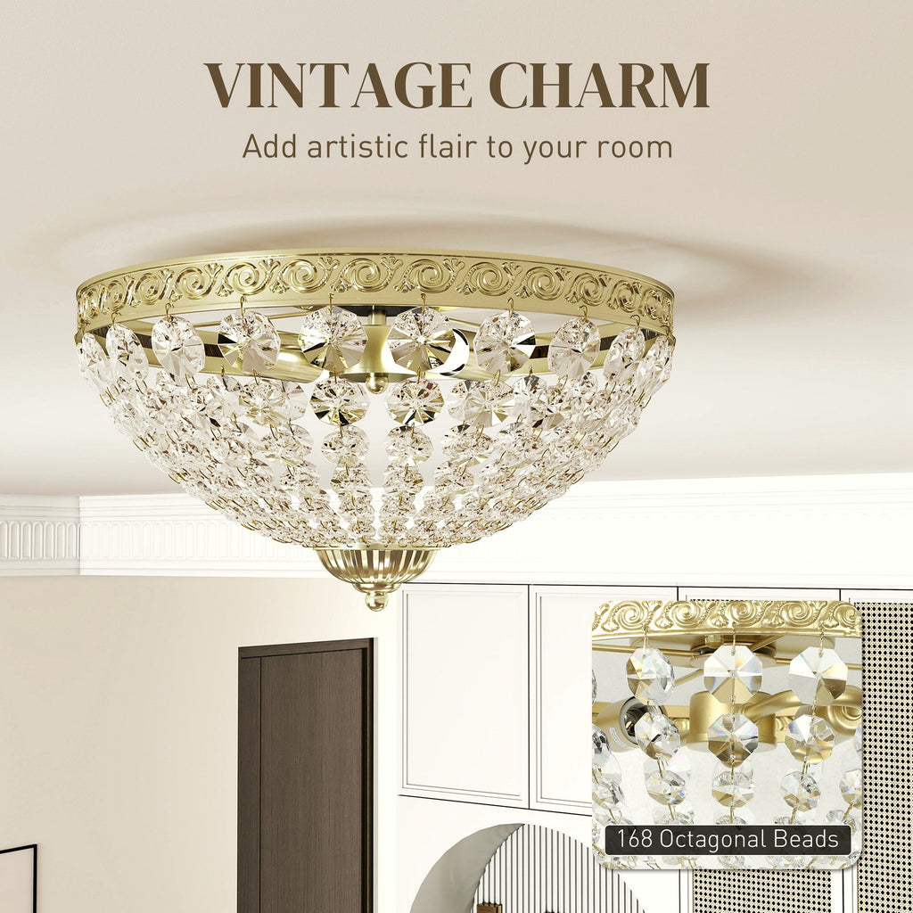 Crystal Ceiling Light - Gold Tone Vintage 2-Light Flush Mount - Image 4