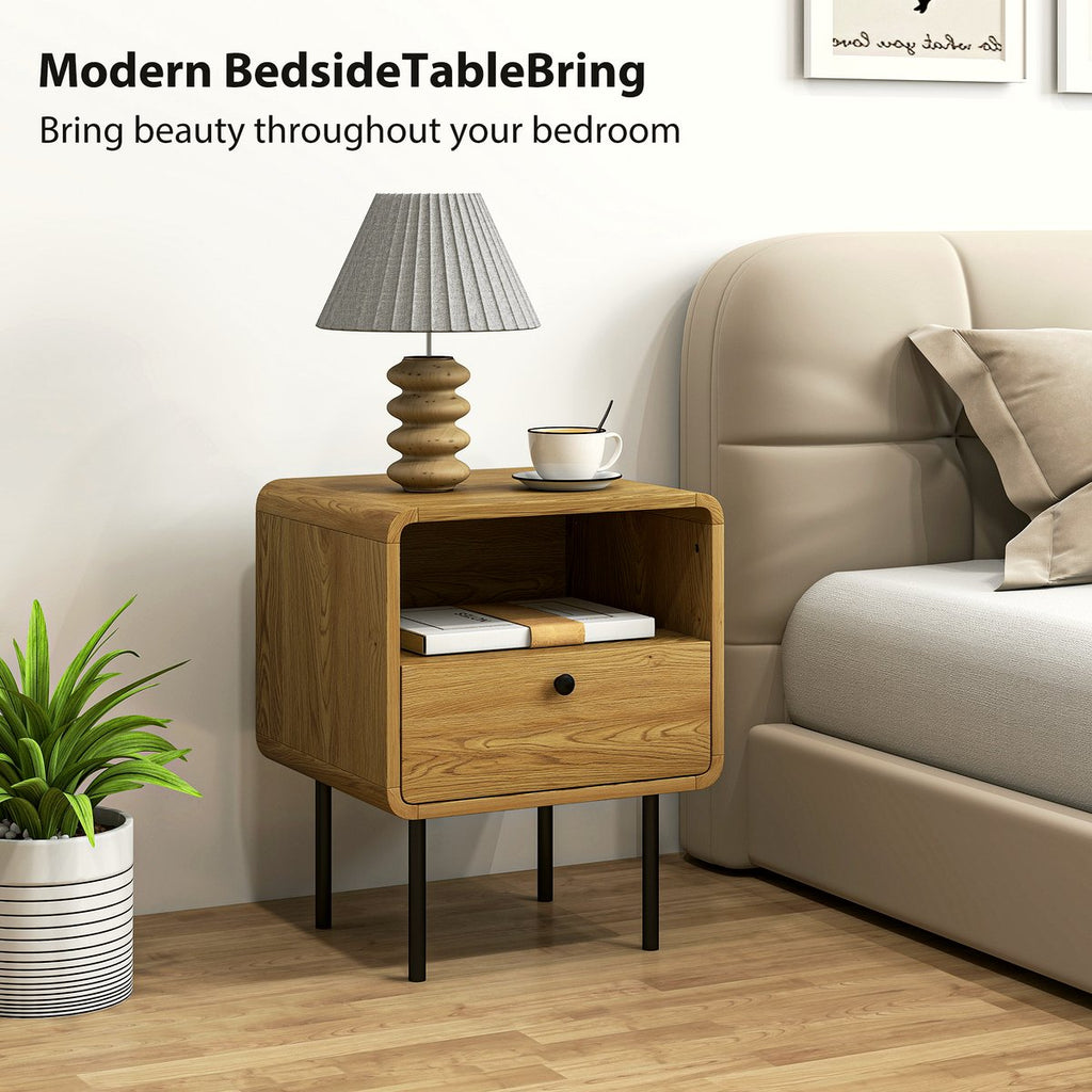 Bedside Table - Oak Wood with Drawer and Open Shelf - Image 4