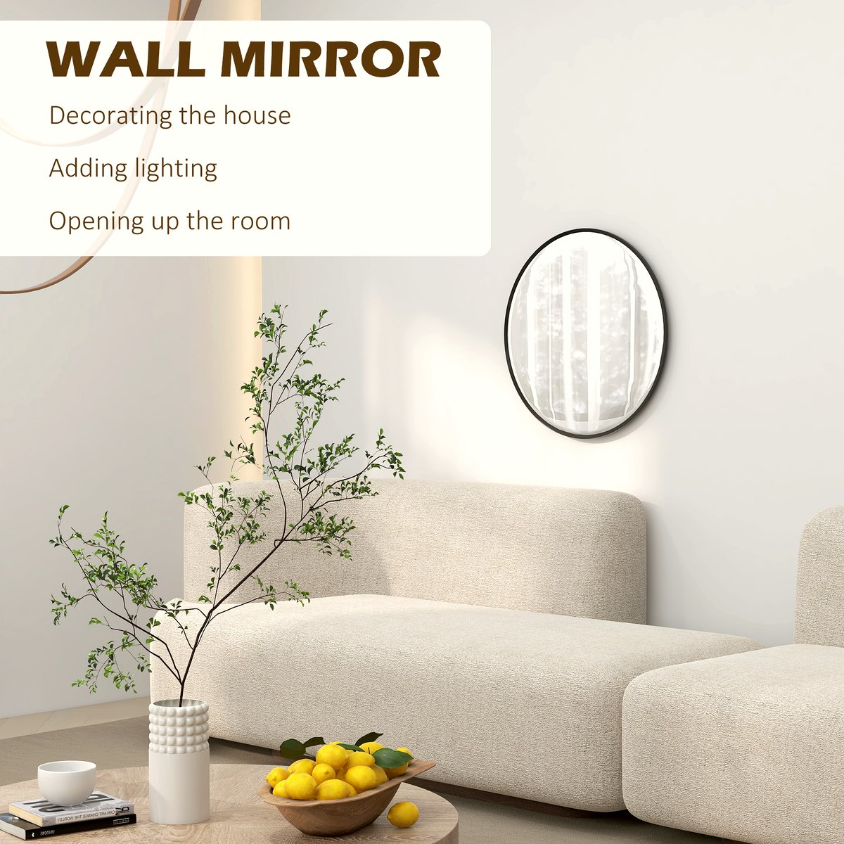 Round Wall Mirror - Black Aluminum Frame Modern Design - Image 4