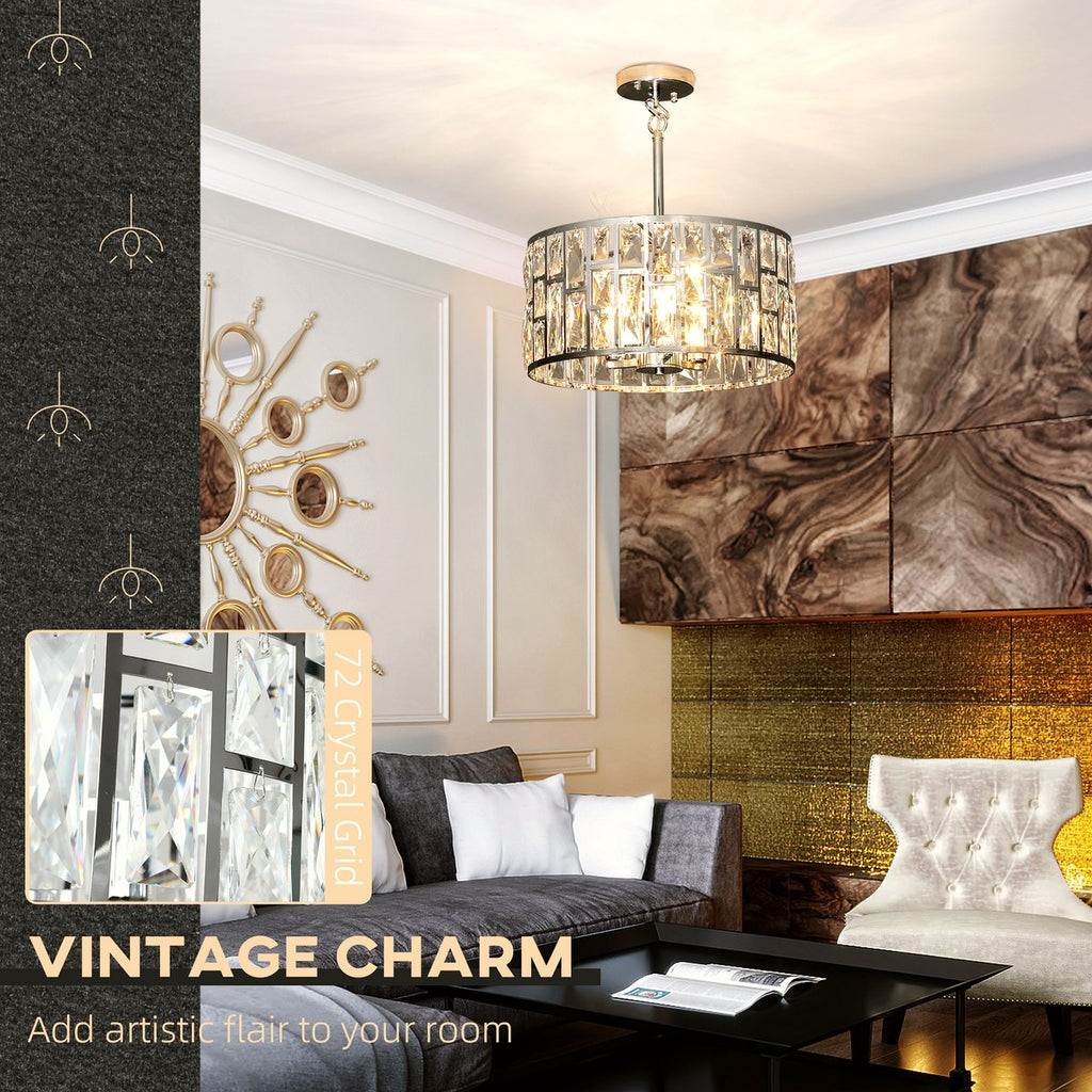 Glass Crystallite Chandelier - Silver-Tone Grid Design - Image 4