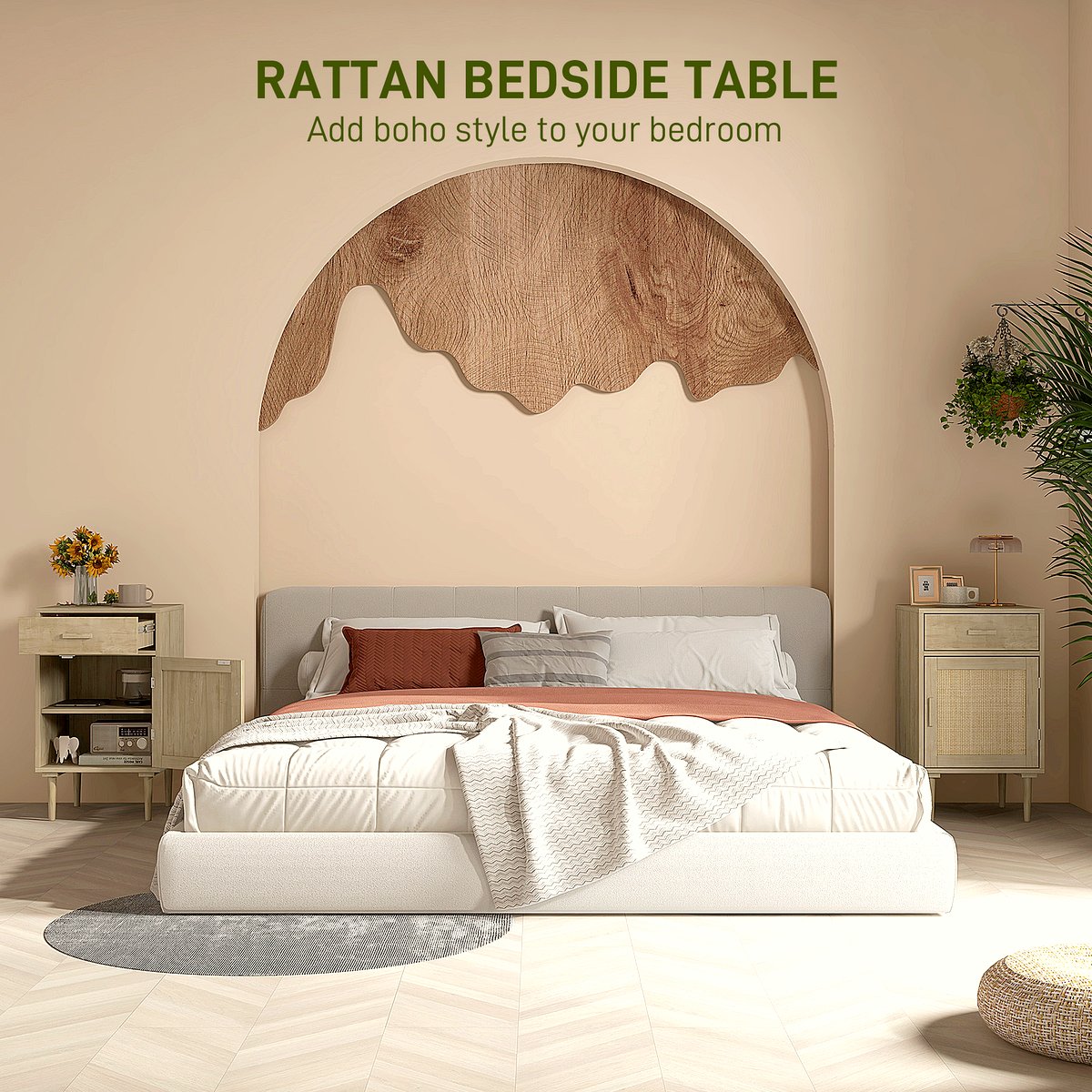 Rattan Side Table - Natural Wood Storage Cabinet - Image 4