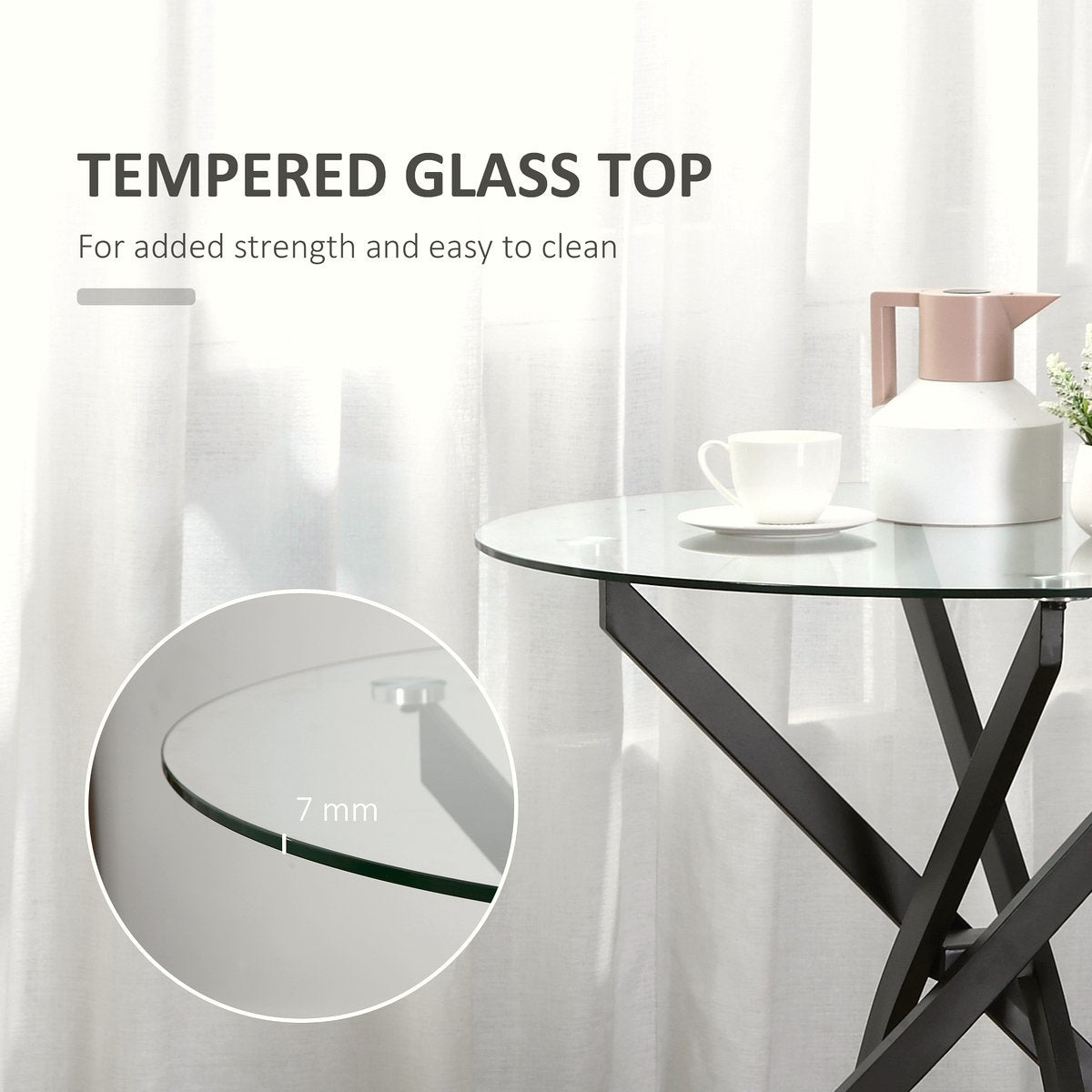 Round Glass Dining Table - Black Metal Frame Modern Design - Image 4