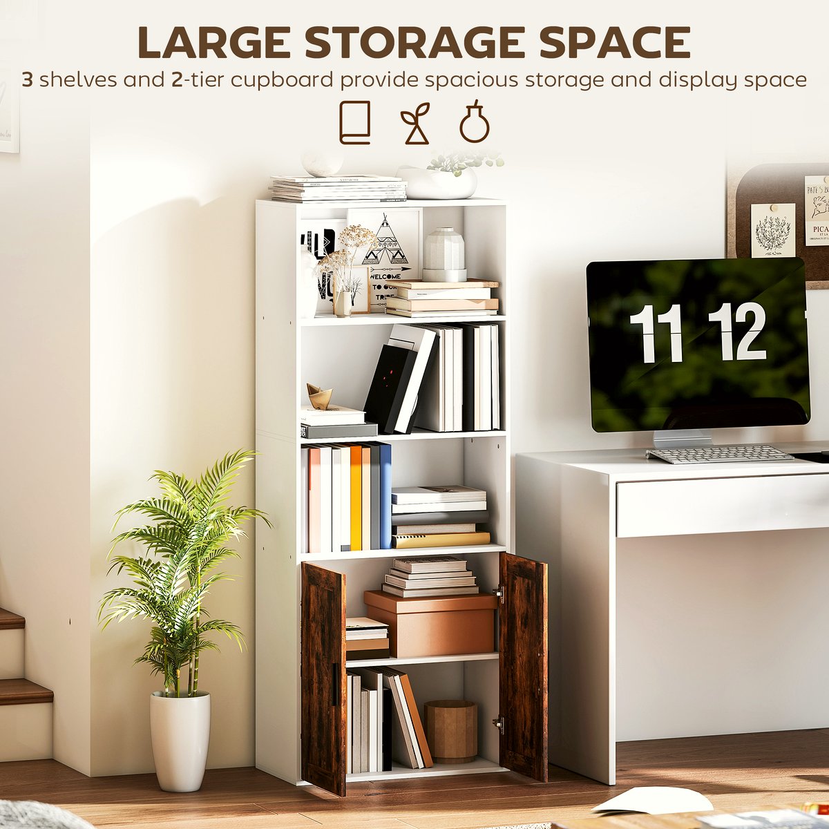 5-Tier Bookcase - Rustic Brown Wood Storage Solution - Image 4