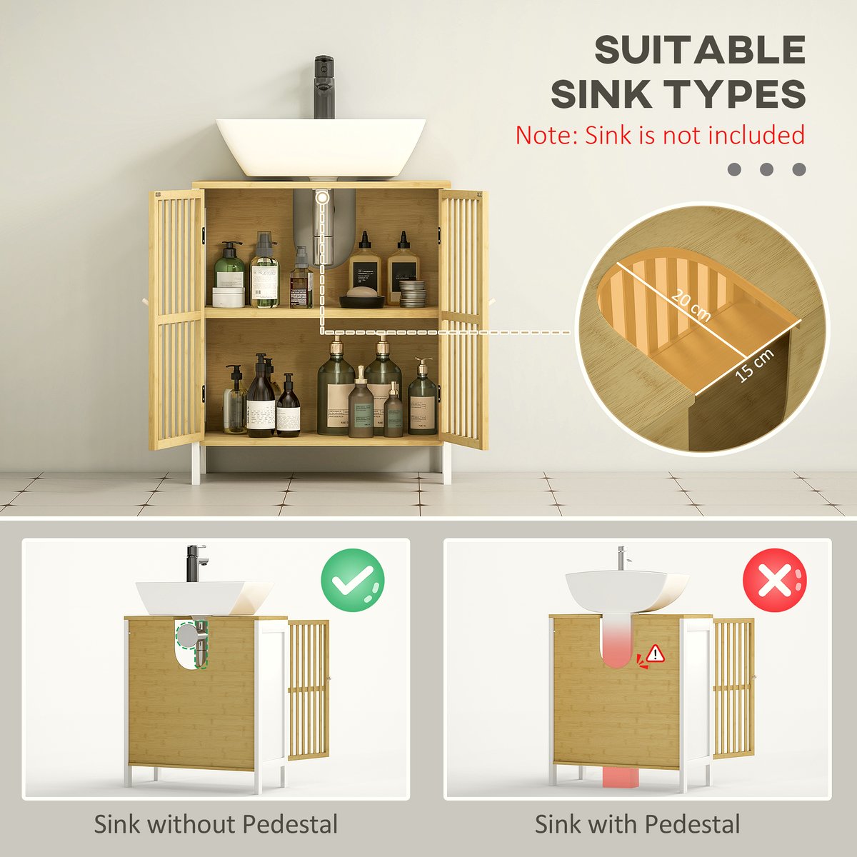 Bamboo Sink Cabinet - Retro Cut-Out Storage Solution - Image 4