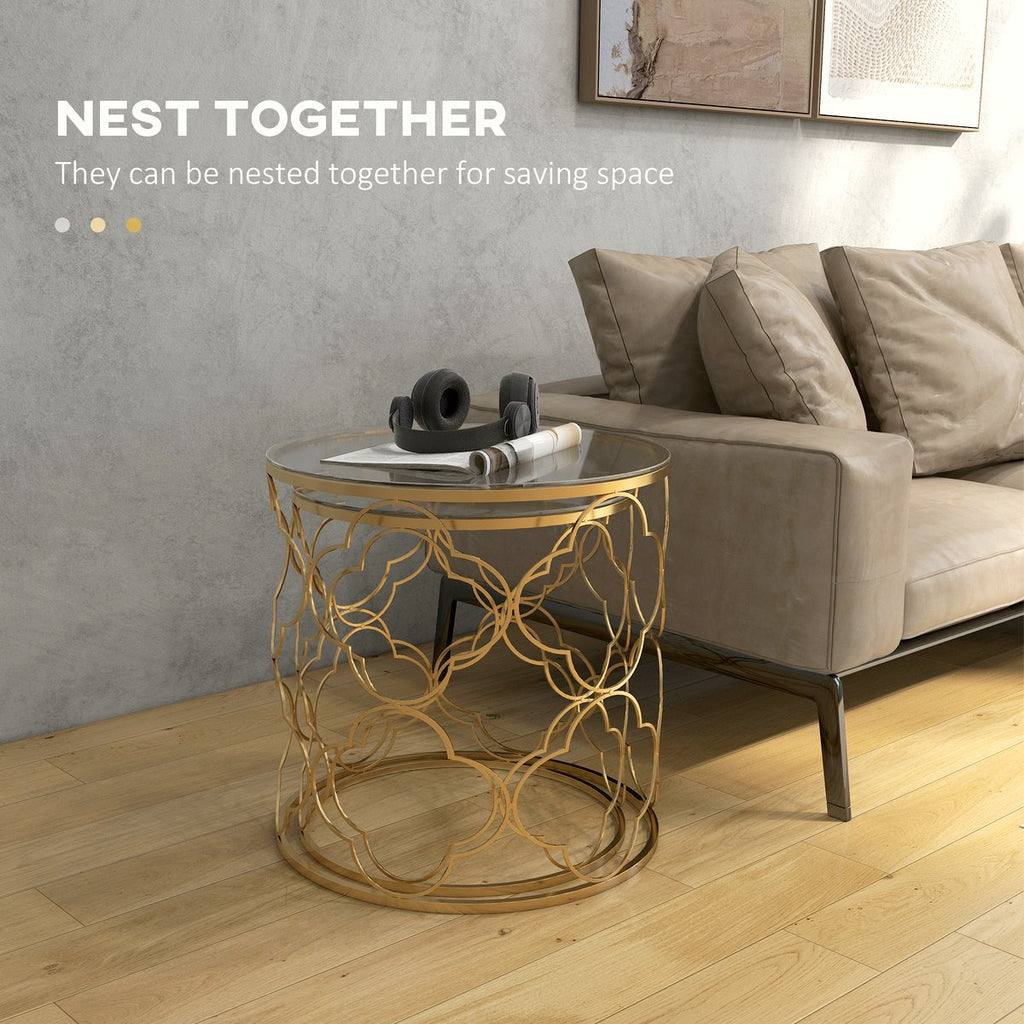 Nesting Side Tables - Gold Wire Frame with Glass Top - Image 4