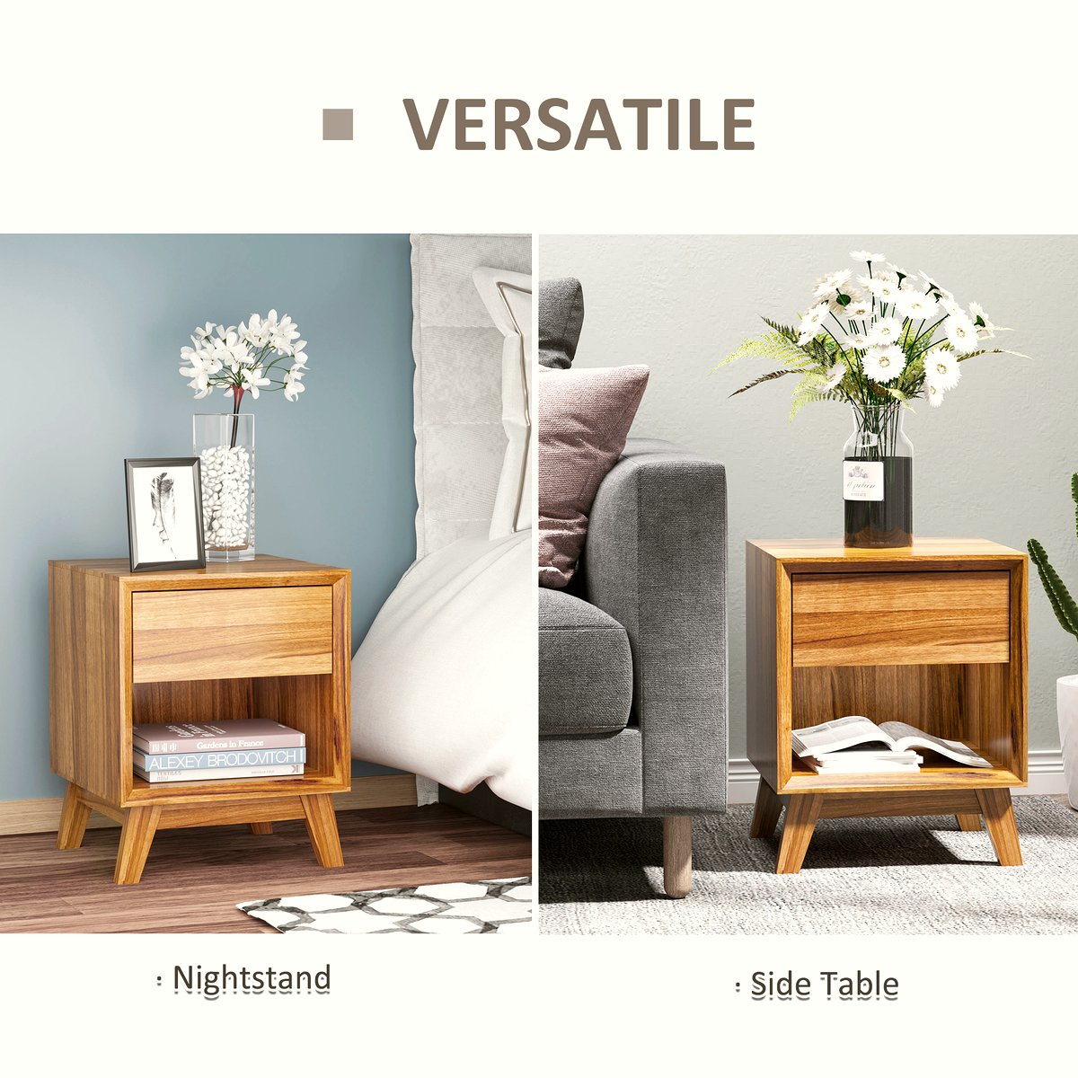 Walnut Bedside Table - Modern Storage with Drawer & Shelf - Image 4