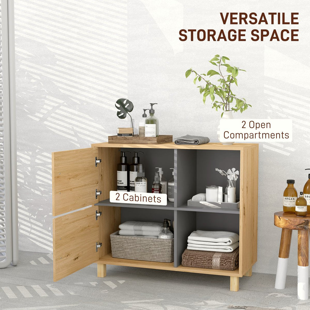 Wooden Bathroom Cabinet - Open Shelves with Double Doors - Image 4