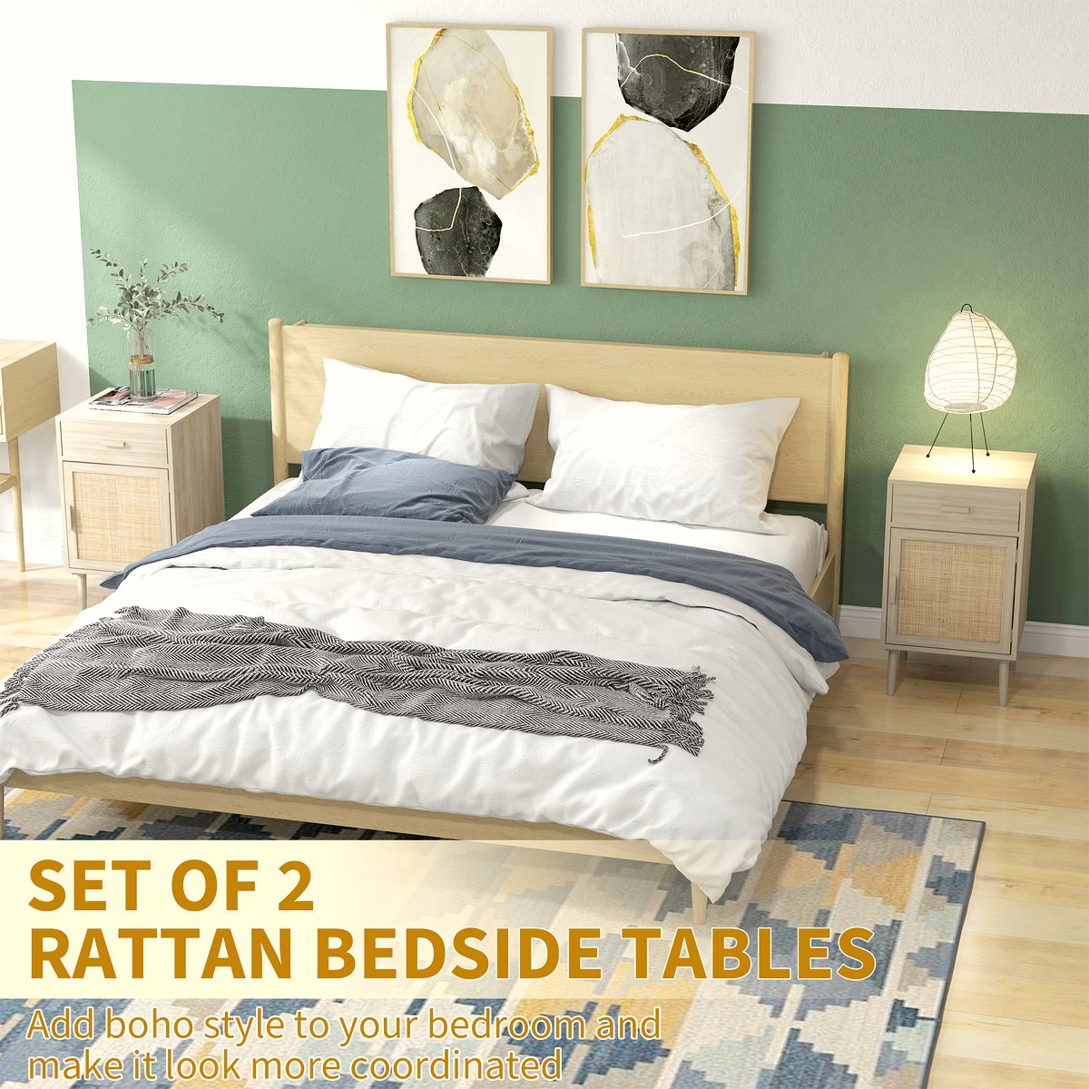 Rattan Side Tables - Natural Wood Storage Cabinet - Image 4