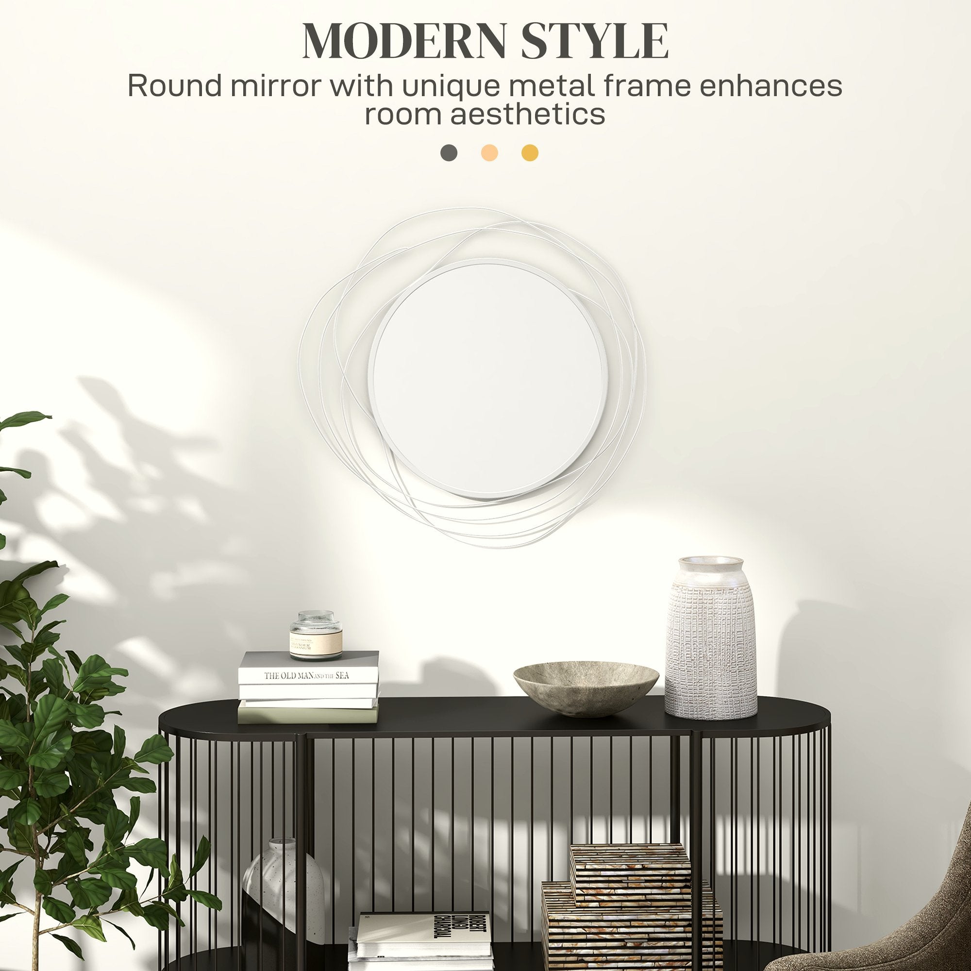 Abstract Metal Wire Wall Mirror - Silver Geometric Design - Image 4