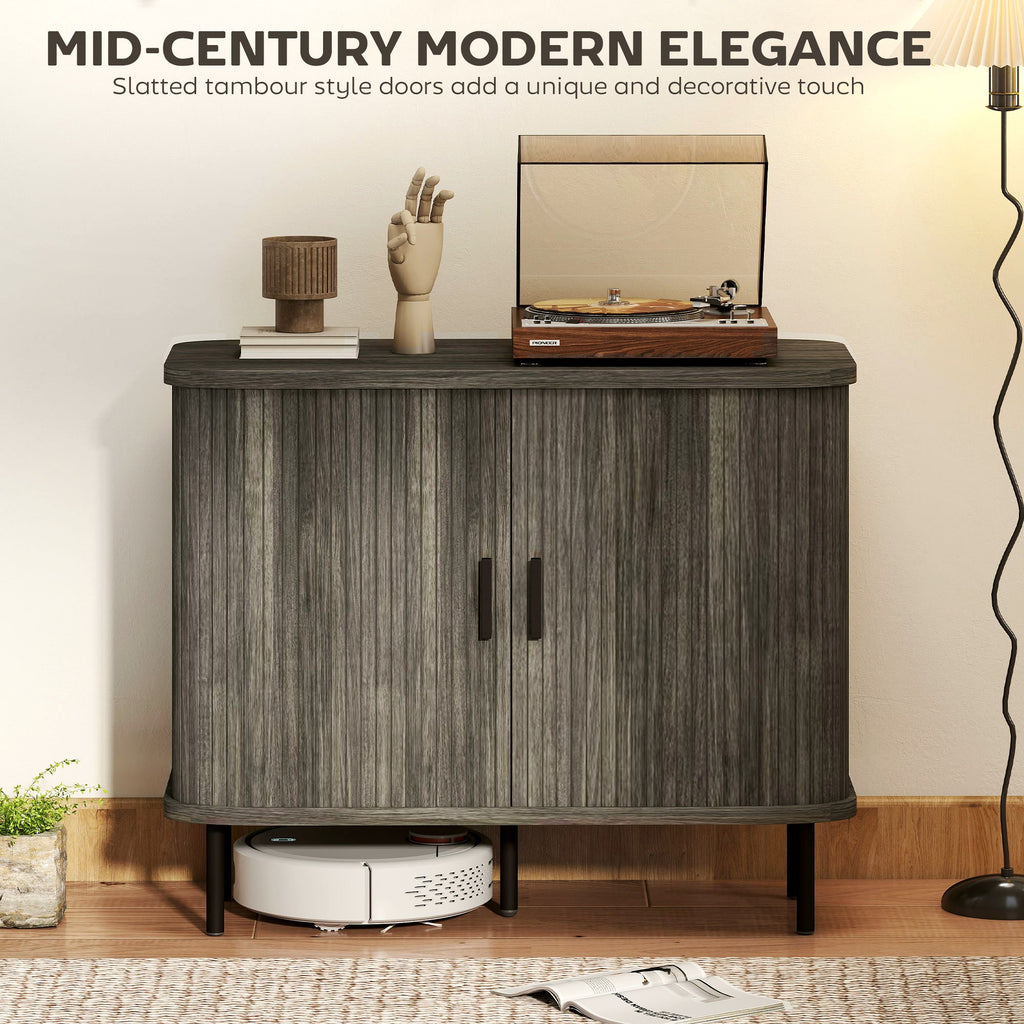 Oak Sideboard - Mid-Century Modern Sliding Tambour Doors - Image 4